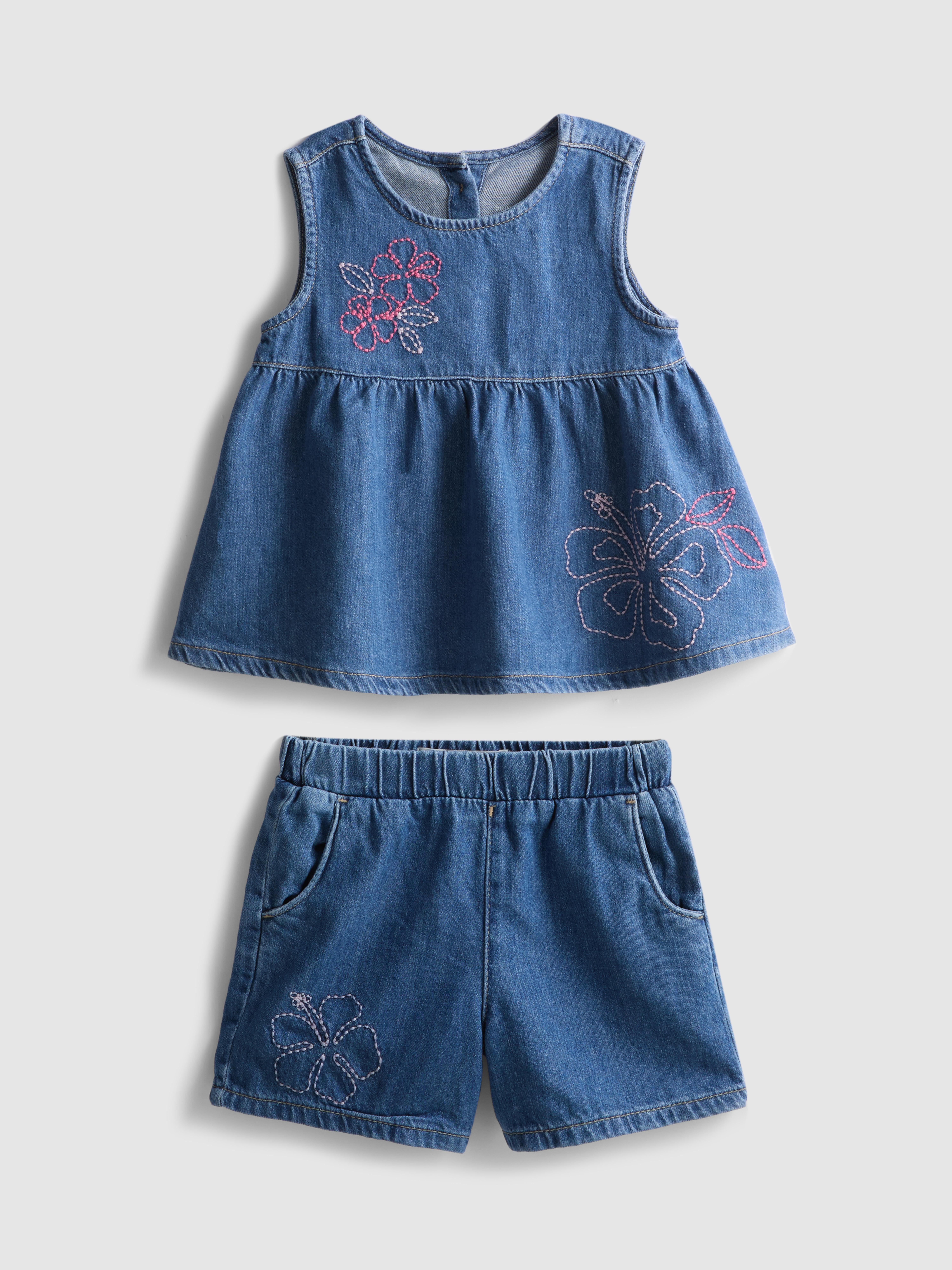 18 mois–8 ans | Ensemble haut et short en jean brodé