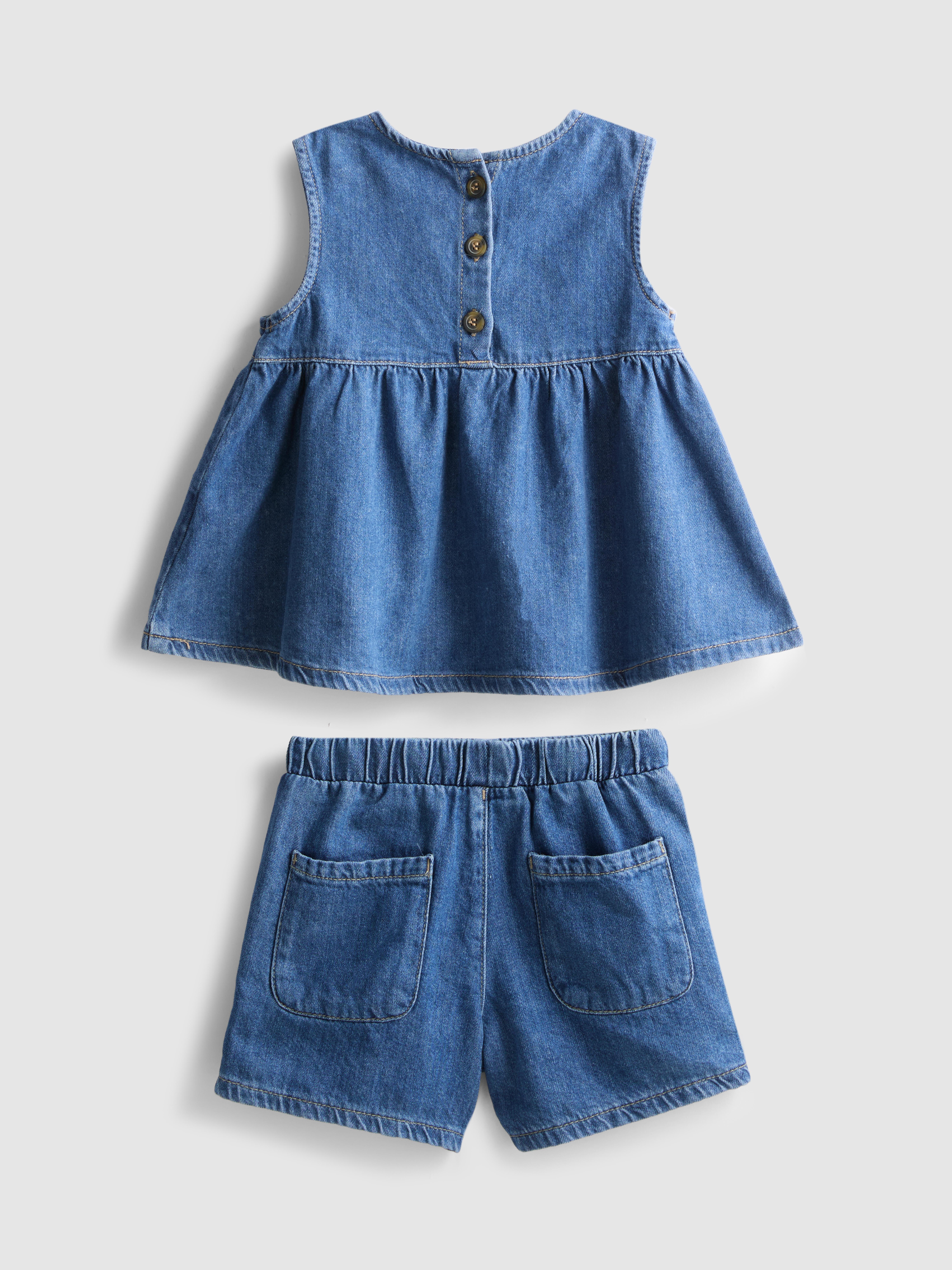 1.5-8yrs | Embroidered Denim Top and Shorts Set