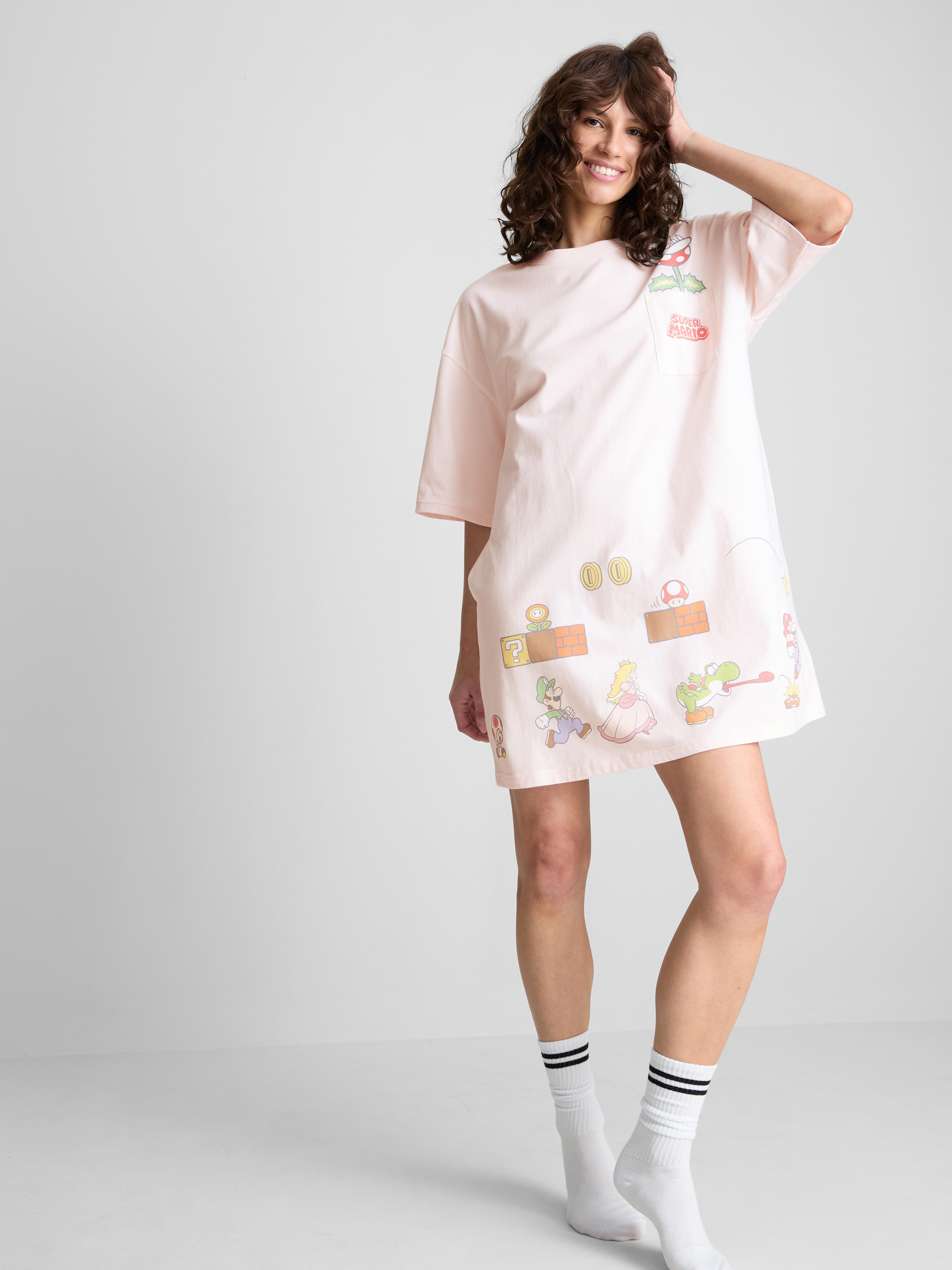 Camicia da notte oversize in cotone Super Mario