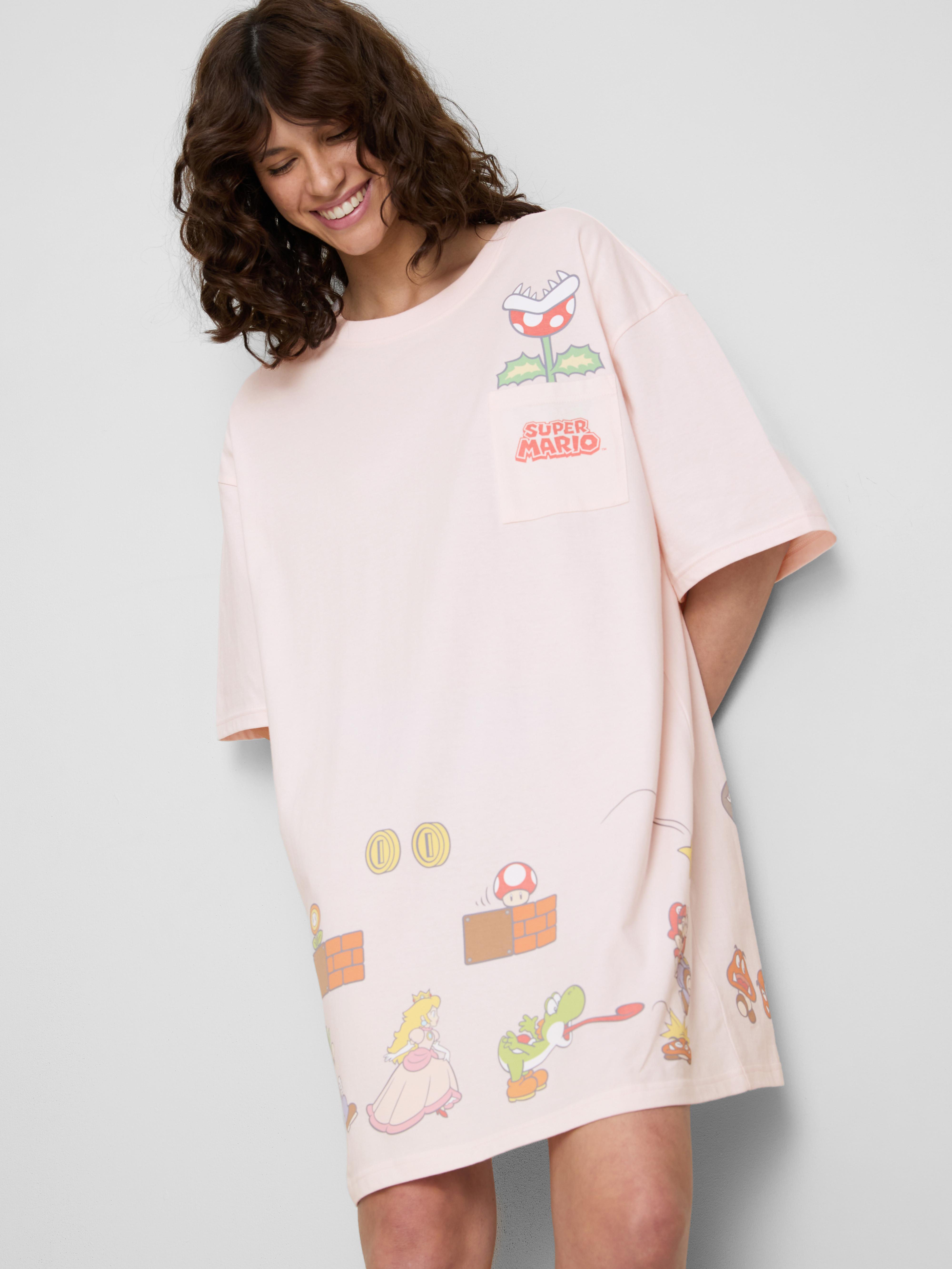 Camicia da notte oversize in cotone Super Mario