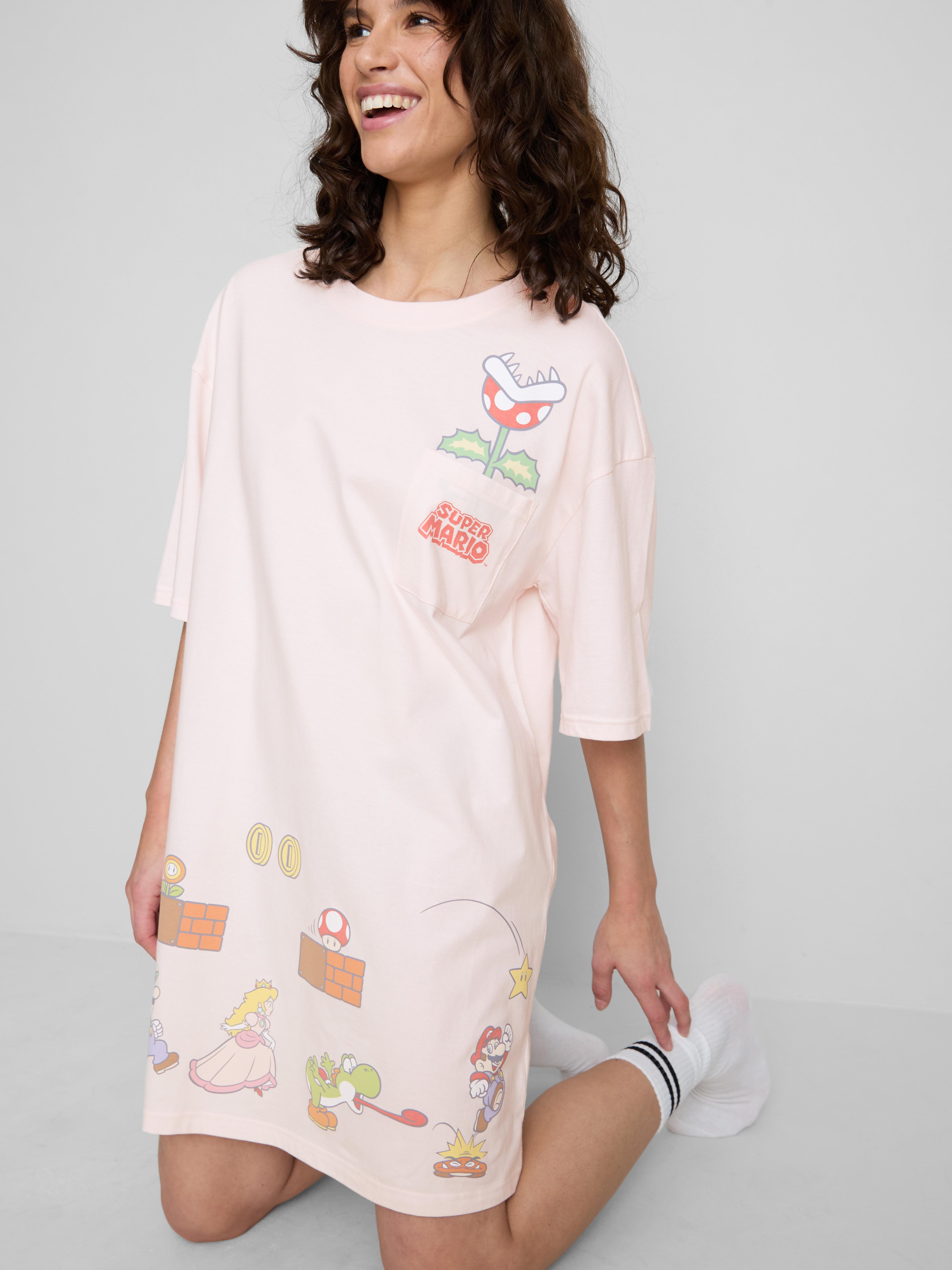 Camicia da notte oversize in cotone Super Mario