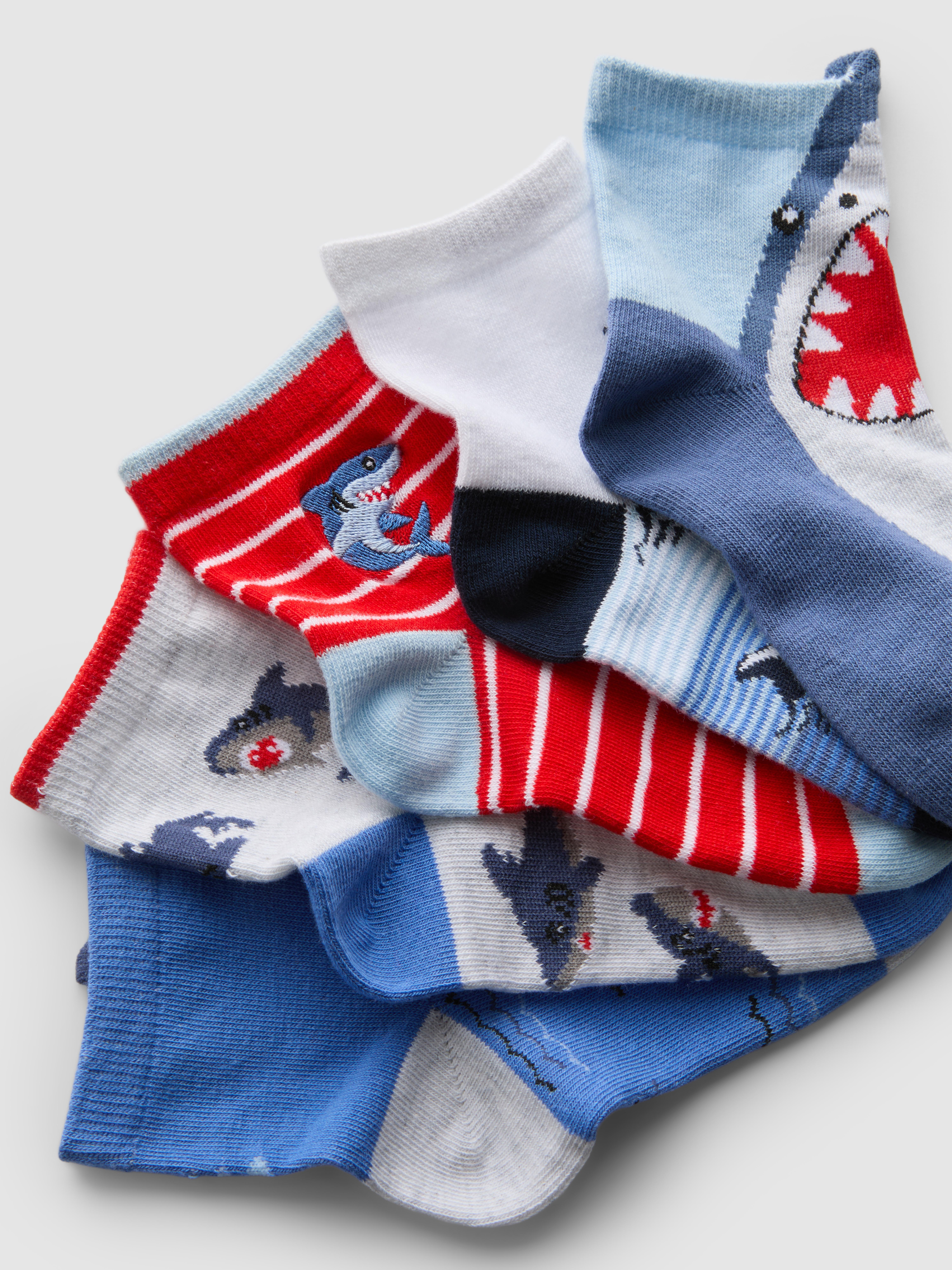 5pk Cotton Rich Shark Graphic Quarter Socks
