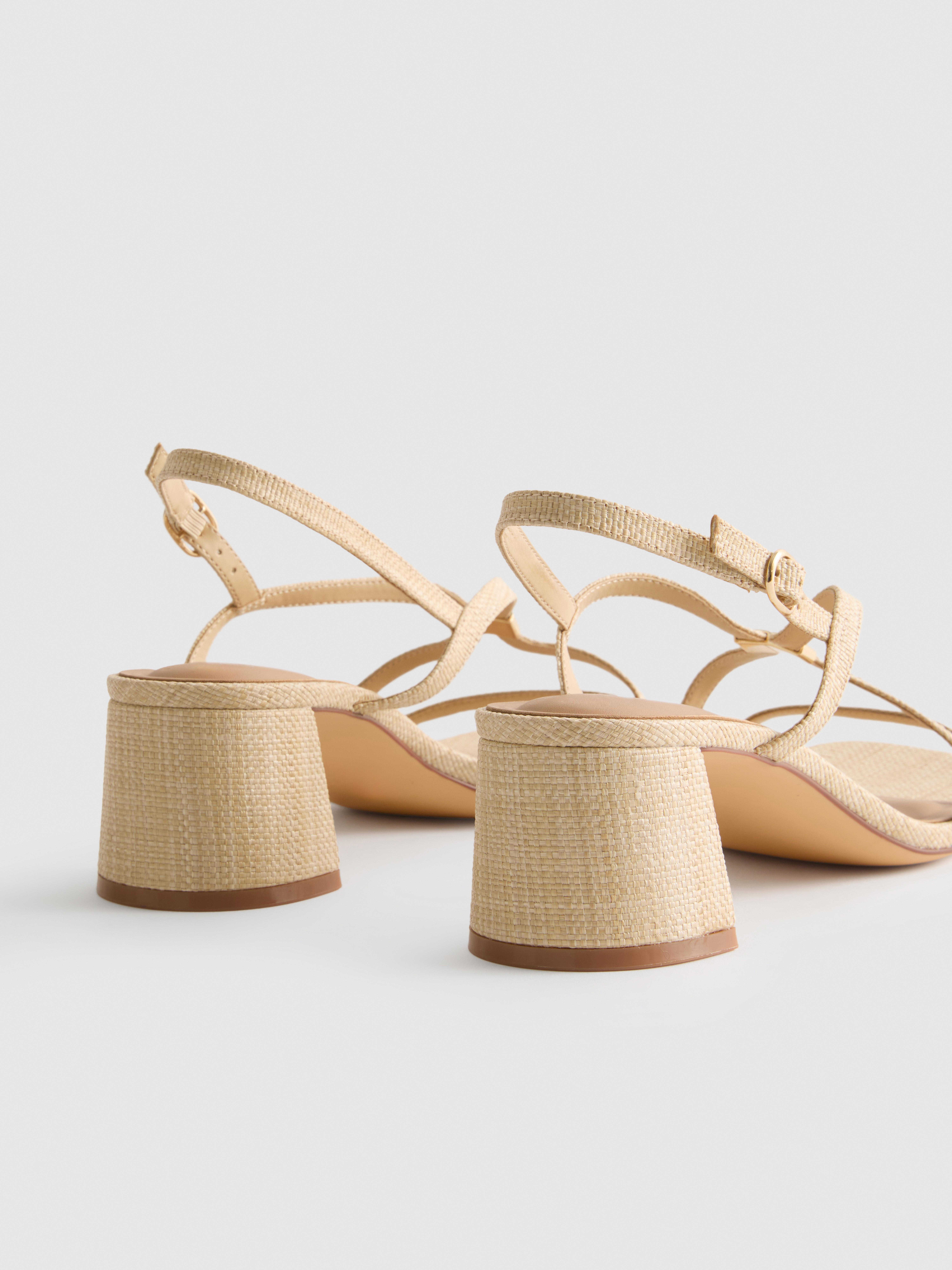 Wide-Fit Raffia Trim Block Heel Sandals