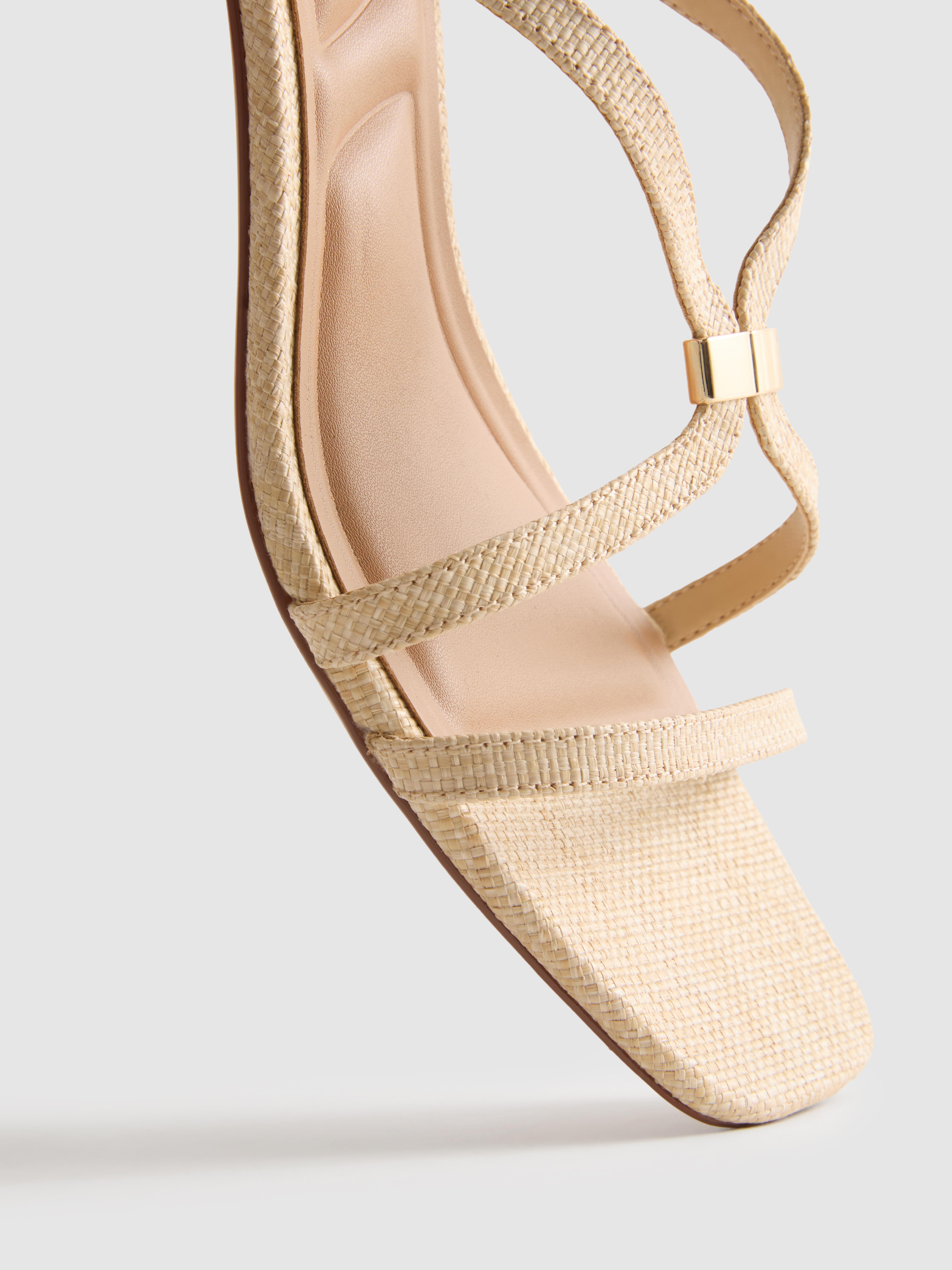 Wide-Fit Raffia Trim Block Heel Sandals