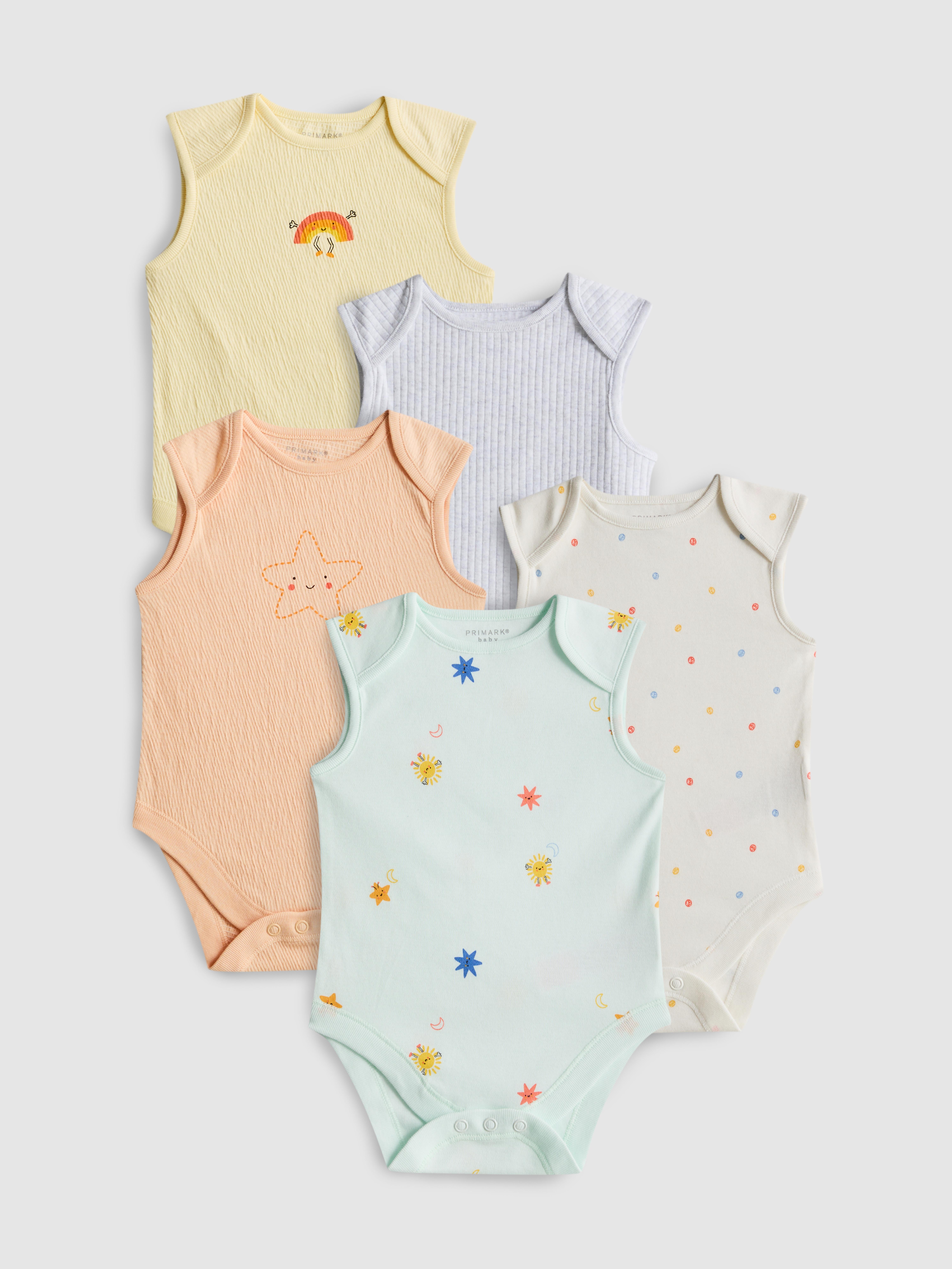 0–36 mois | Lot de 5 bodys sans manches