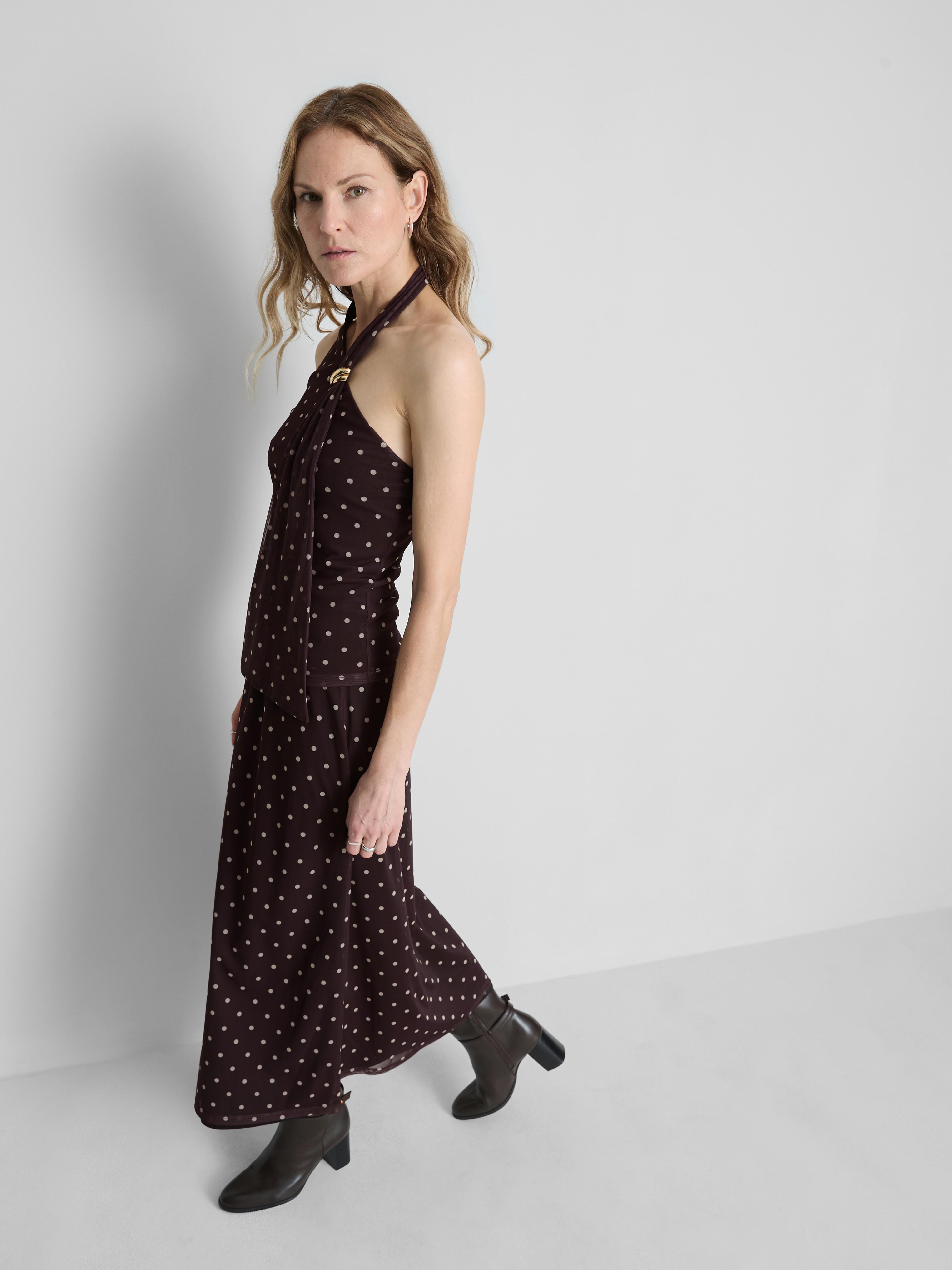 Women's Brown Polka Dot Halter Scarf Top