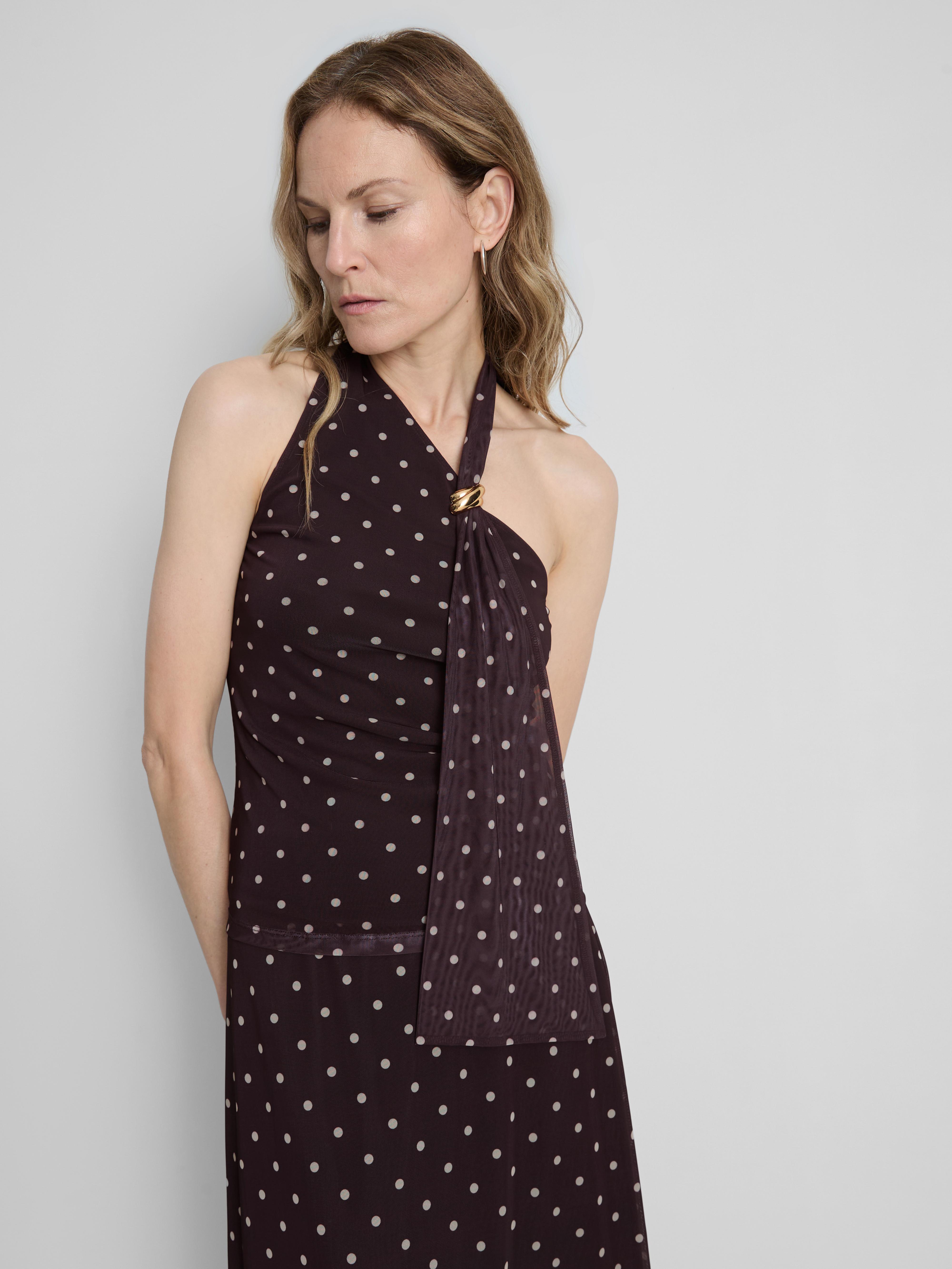 Women's Brown Polka Dot Halter Scarf Top
