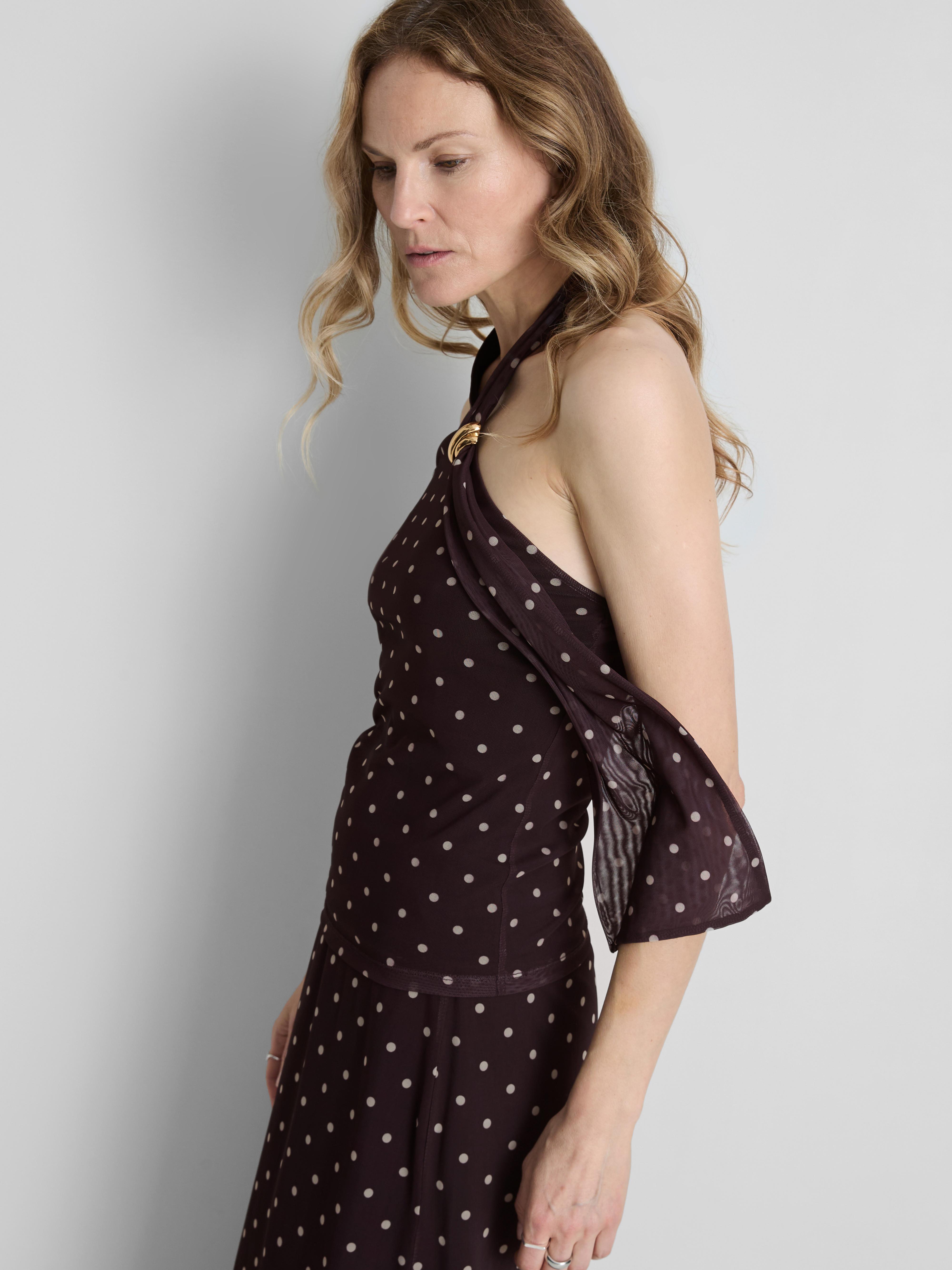 Women's Brown Polka Dot Halter Scarf Top
