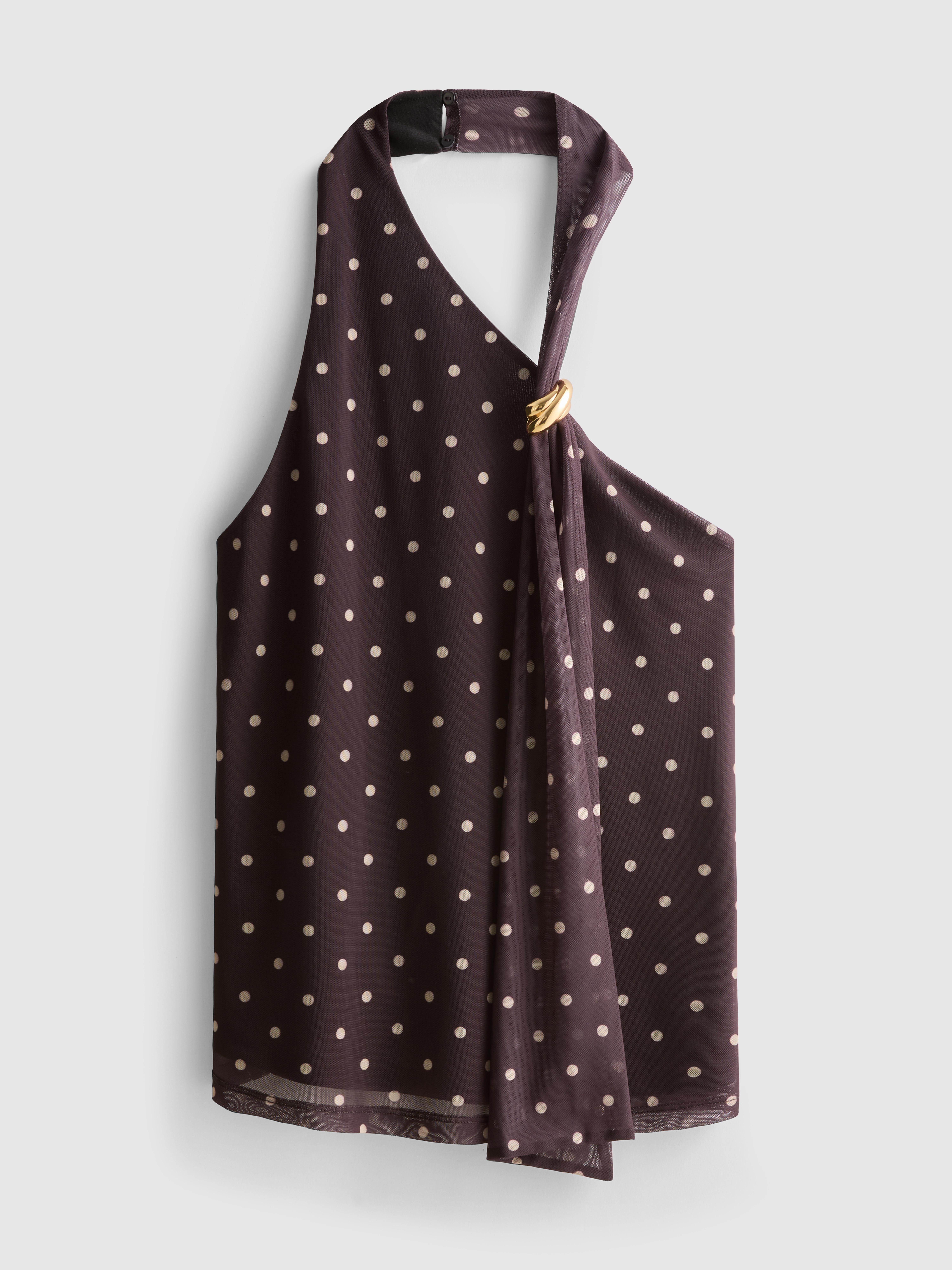 Women's Brown Polka Dot Halter Scarf Top