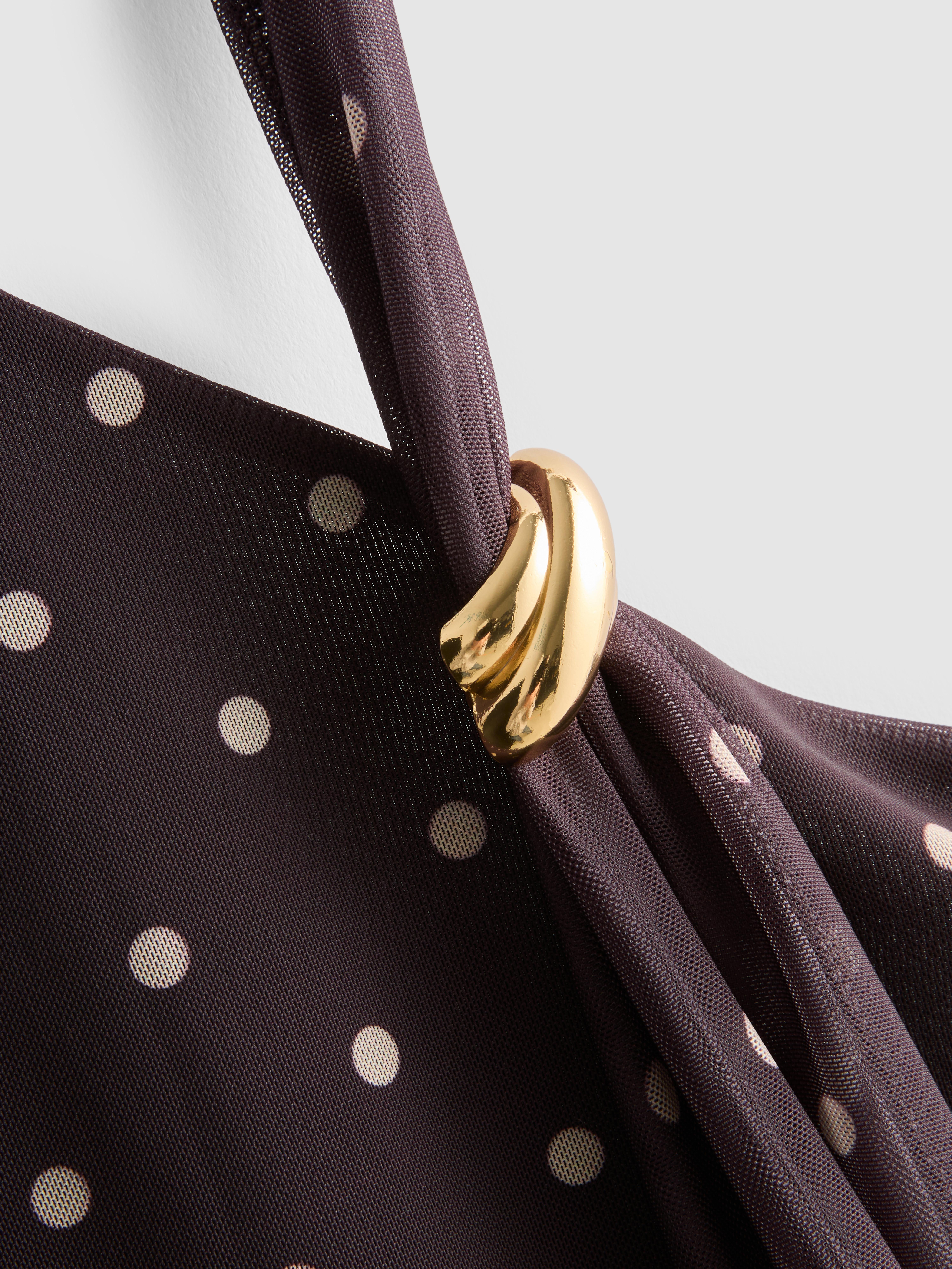 Women's Brown Polka Dot Halter Scarf Top