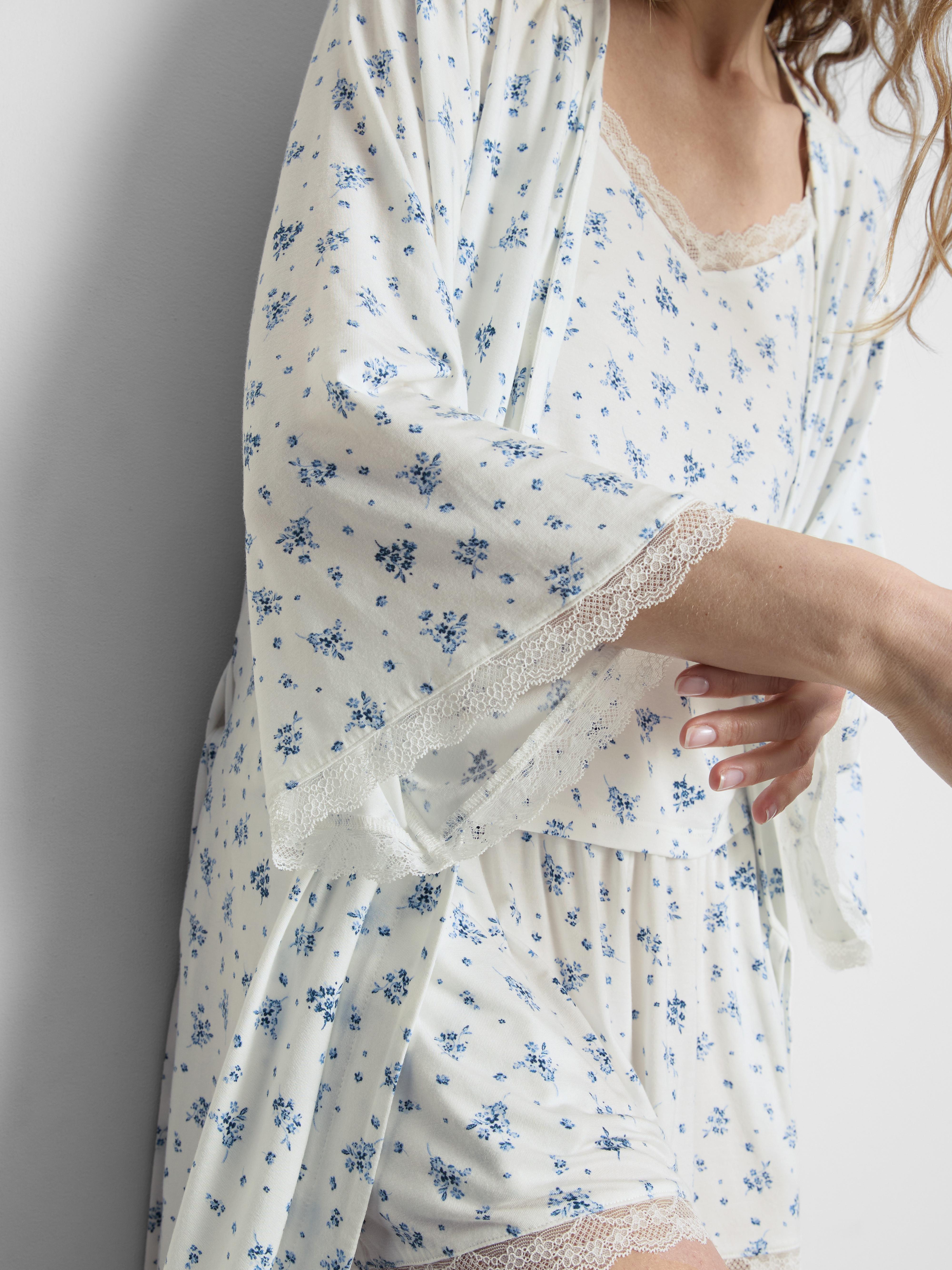 Peignoir court en modal majoritaire à motif floral