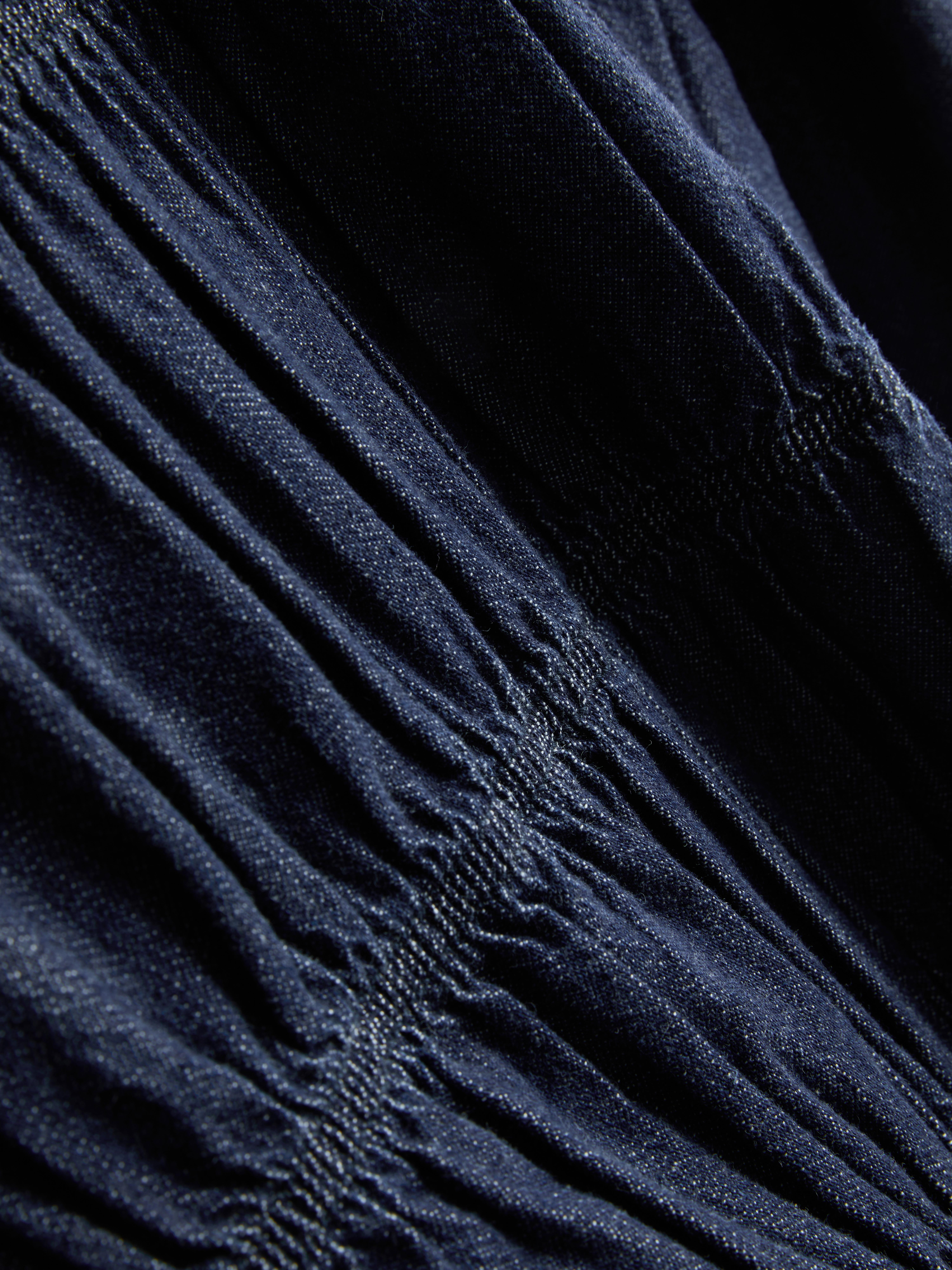 Shirred Balloon-Sleeve Denim Top