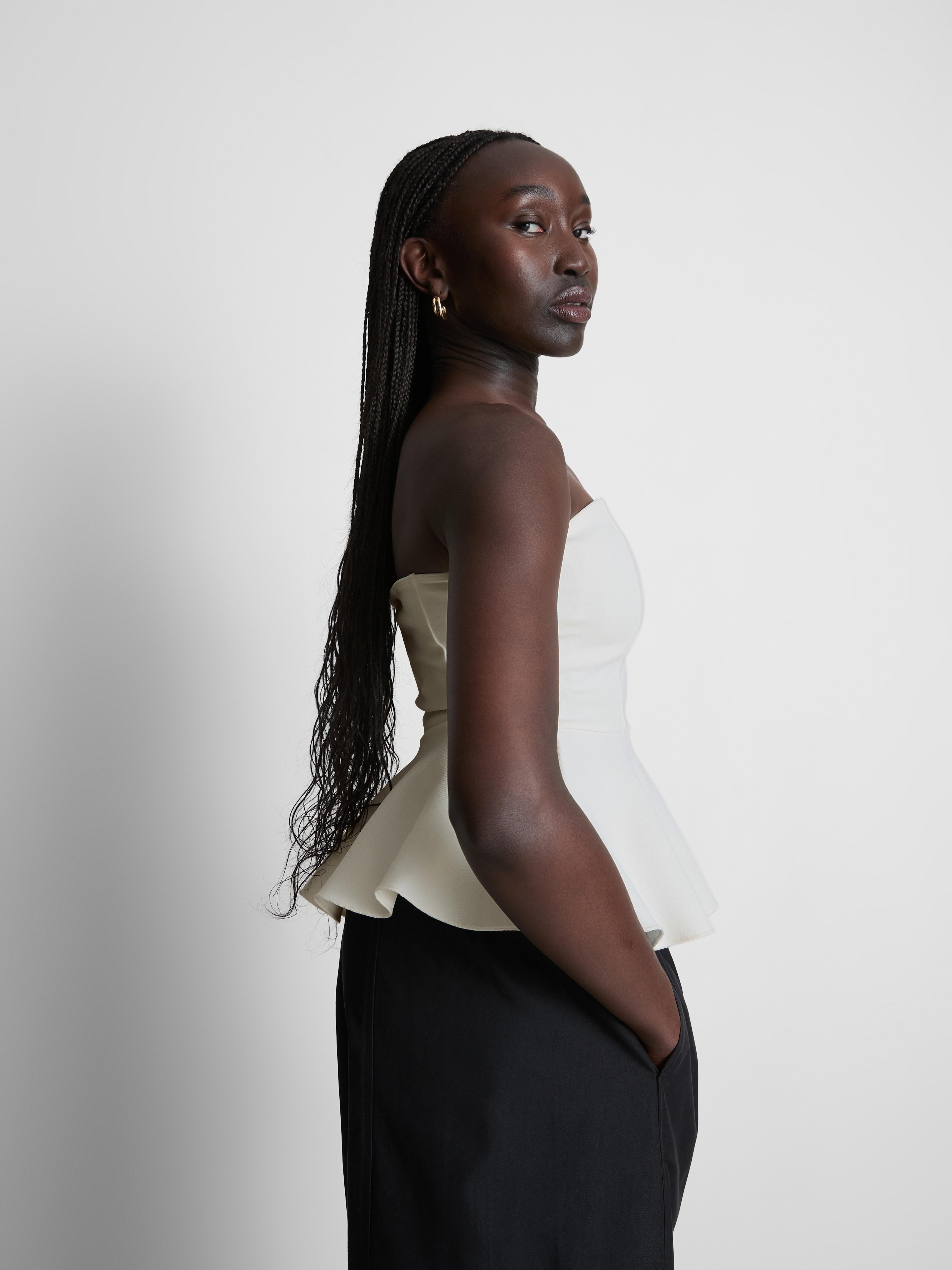 Women's Ivory Peplum Hem Bandeau Top