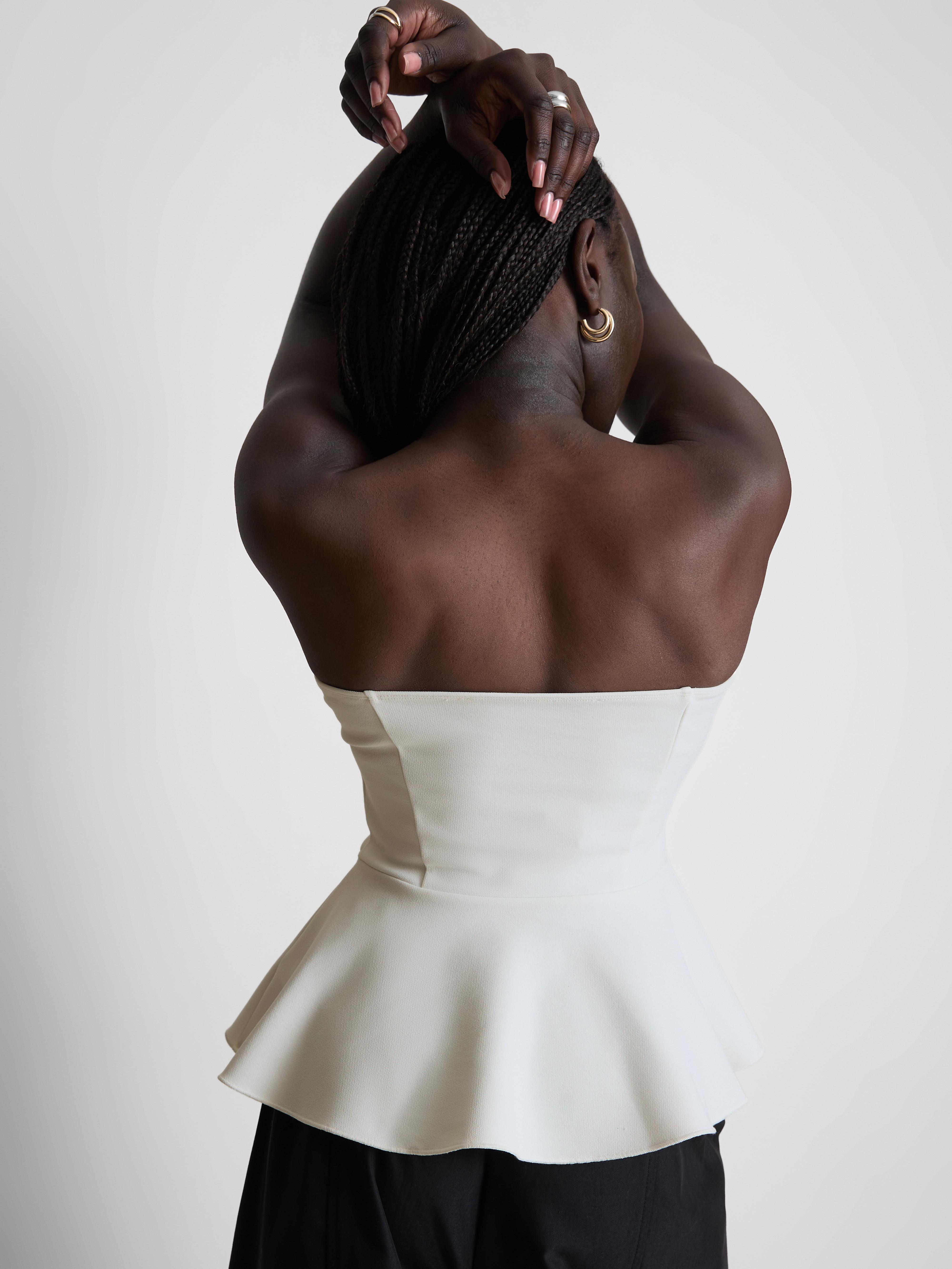 Women's Ivory Peplum Hem Bandeau Top