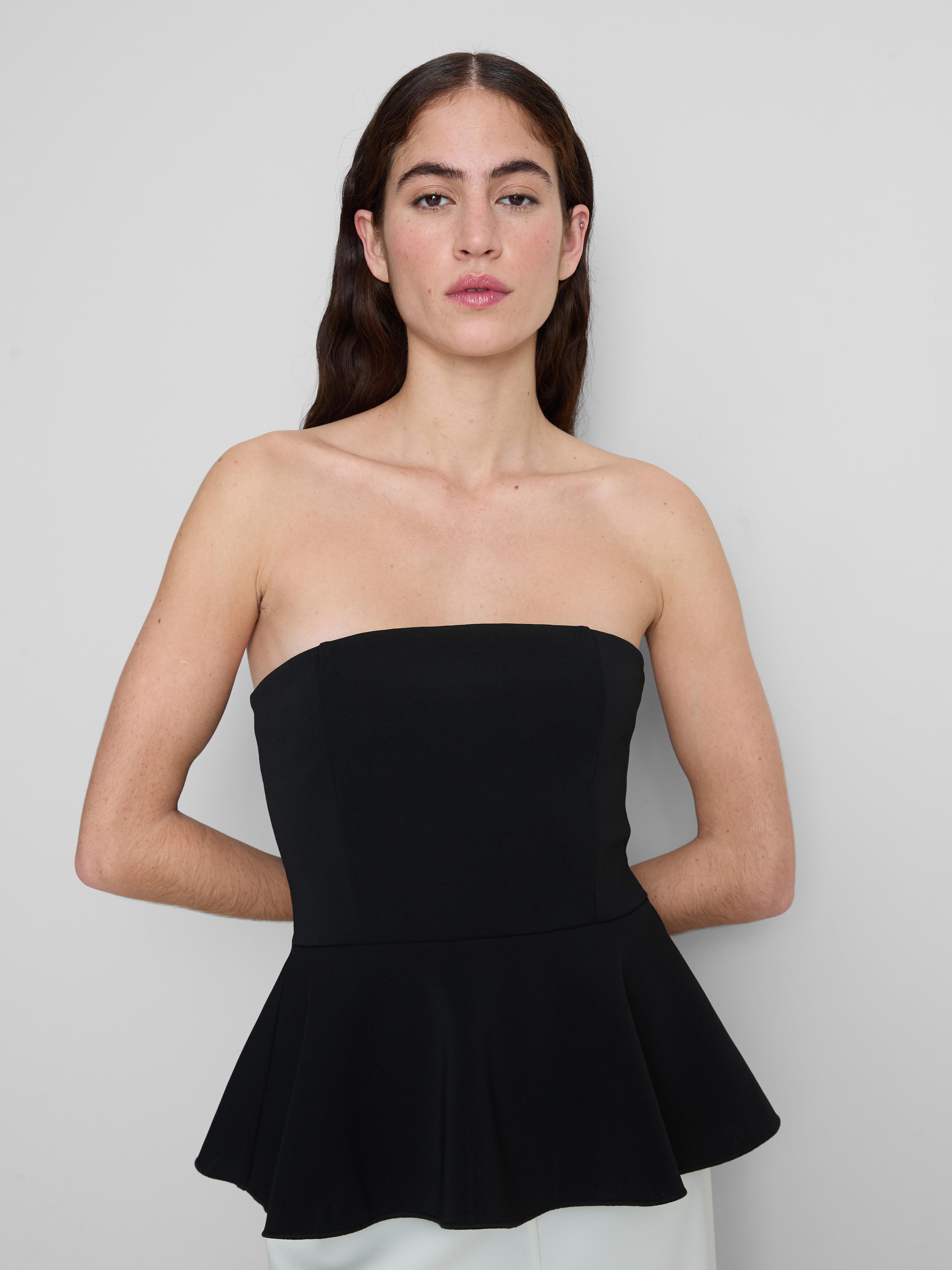 Women's Black Peplum Hem Bandeau Top