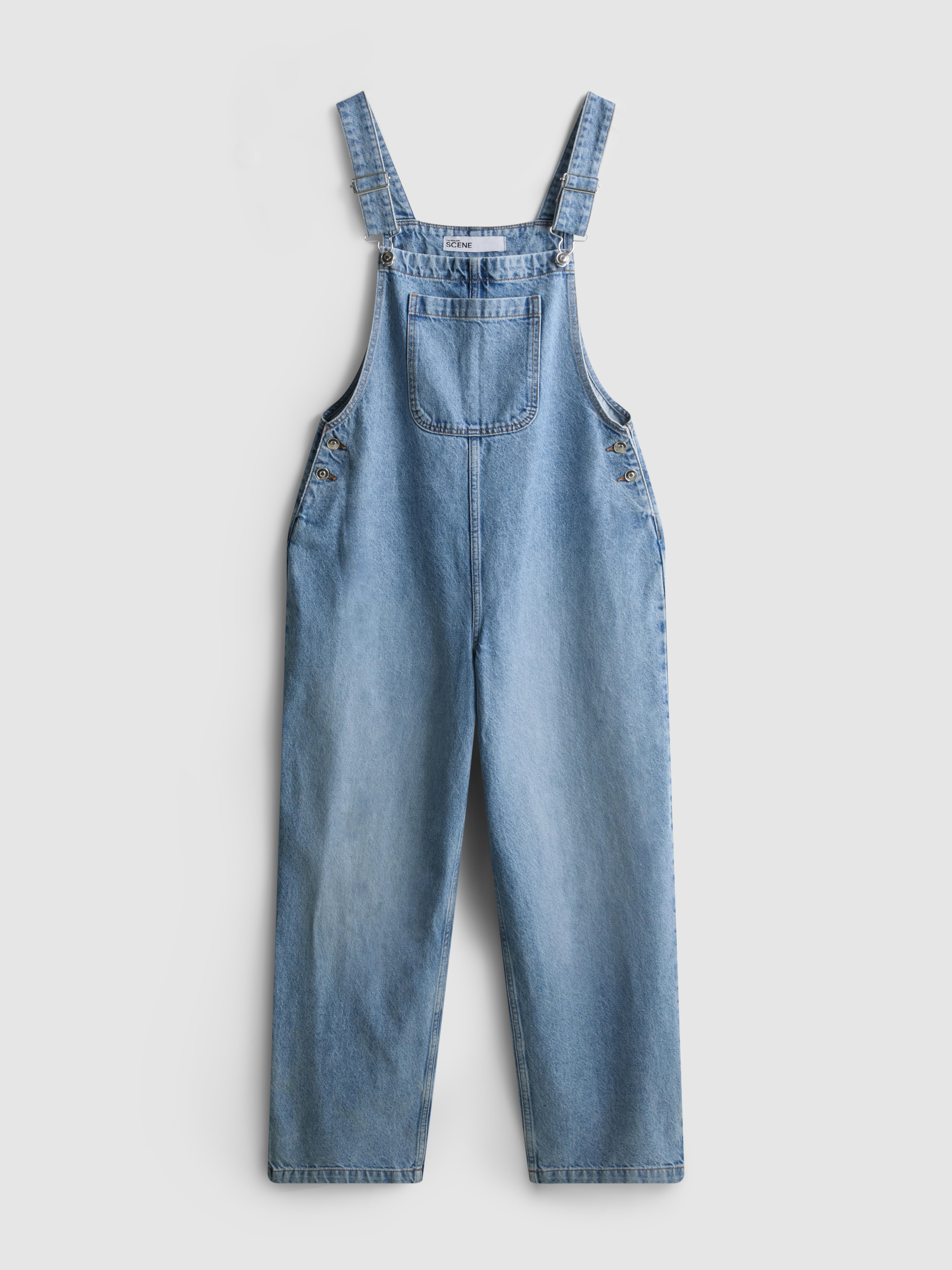 Womens Blue Marl The Primark Scene | Relaxed Cotton Denim Dungarees |  Primark