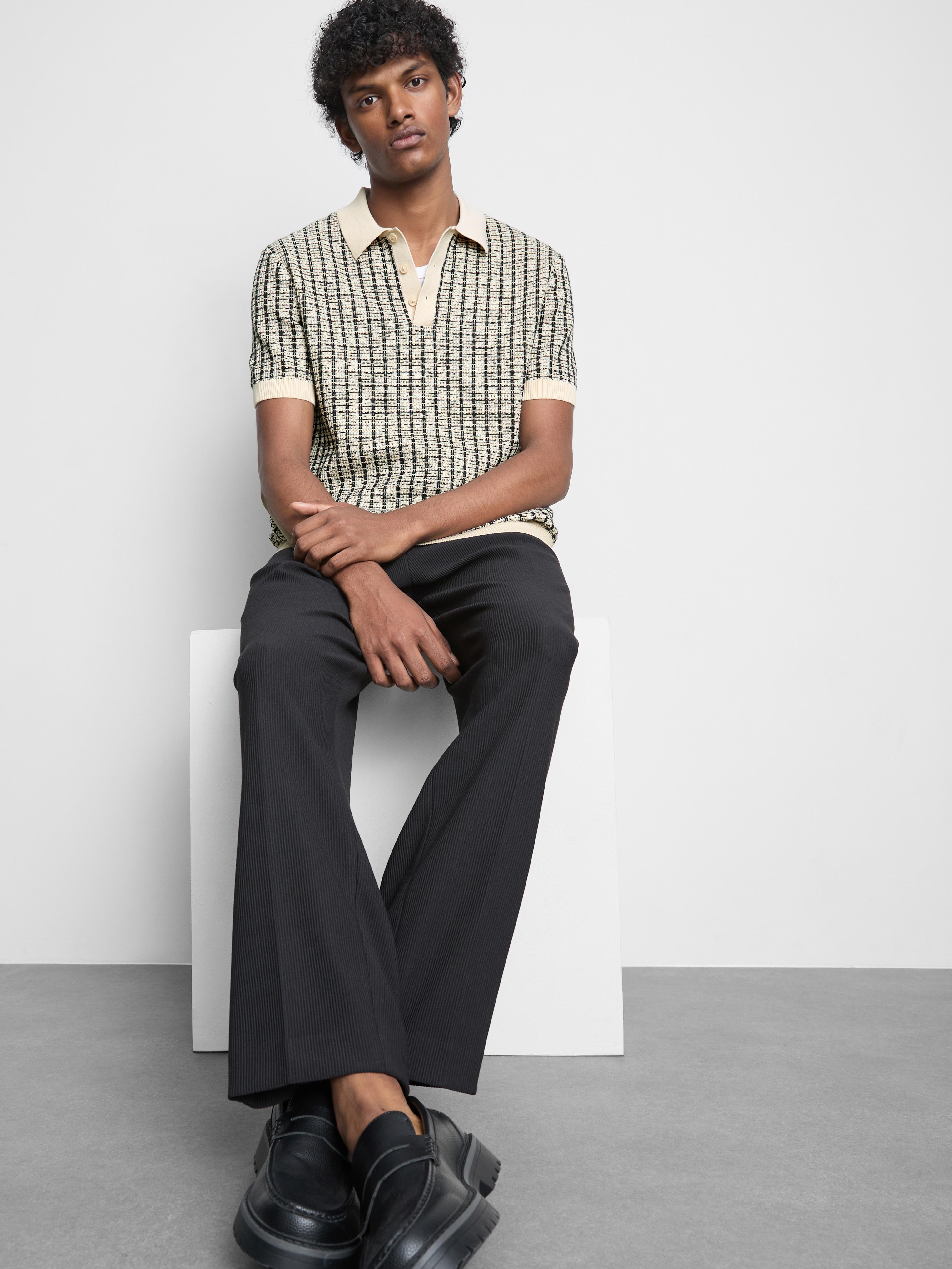 Gebreid poloshirt met ruiten Ecru