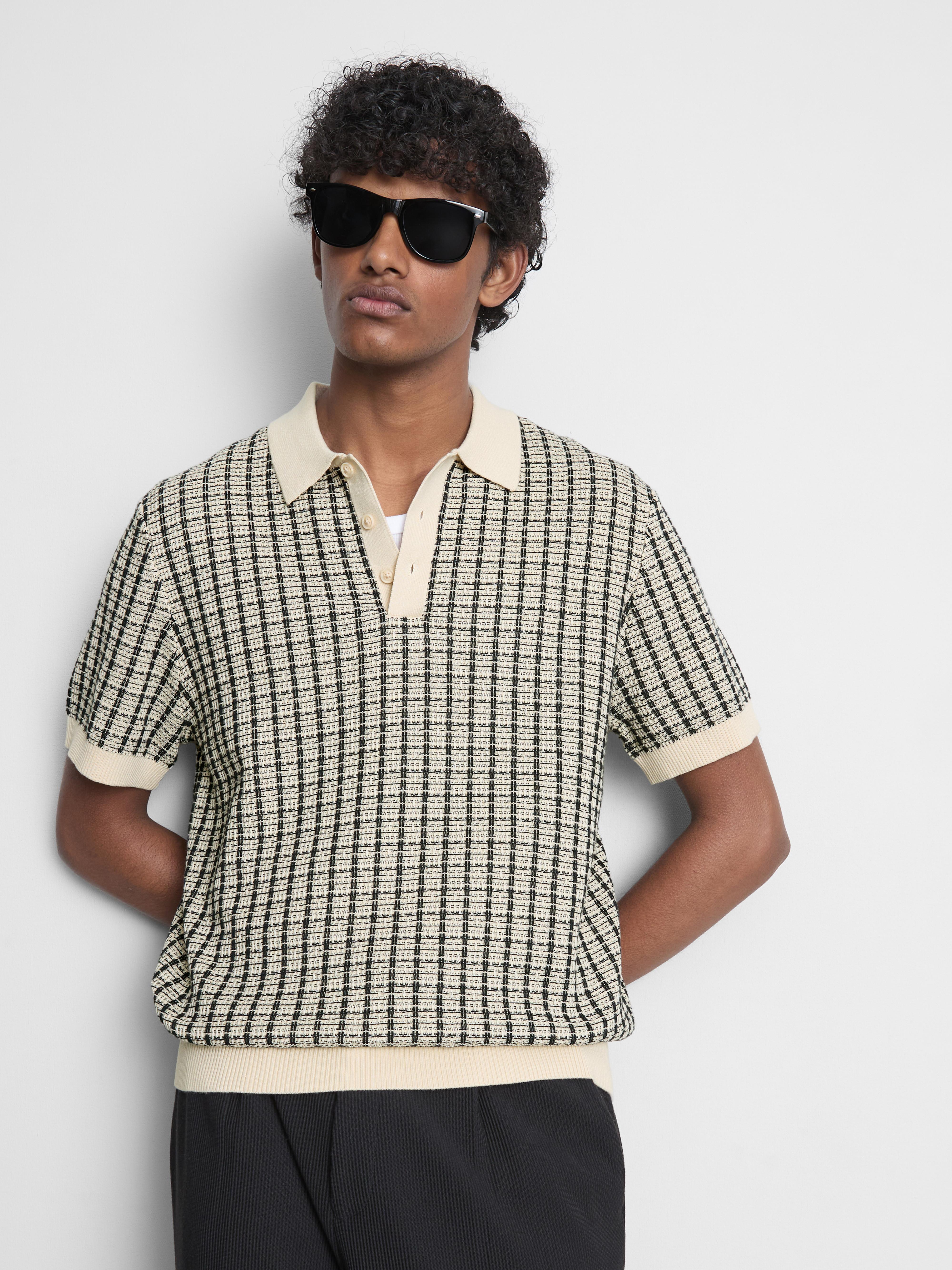 Men's Ivory Knitted Check Polo Shirt | Primark