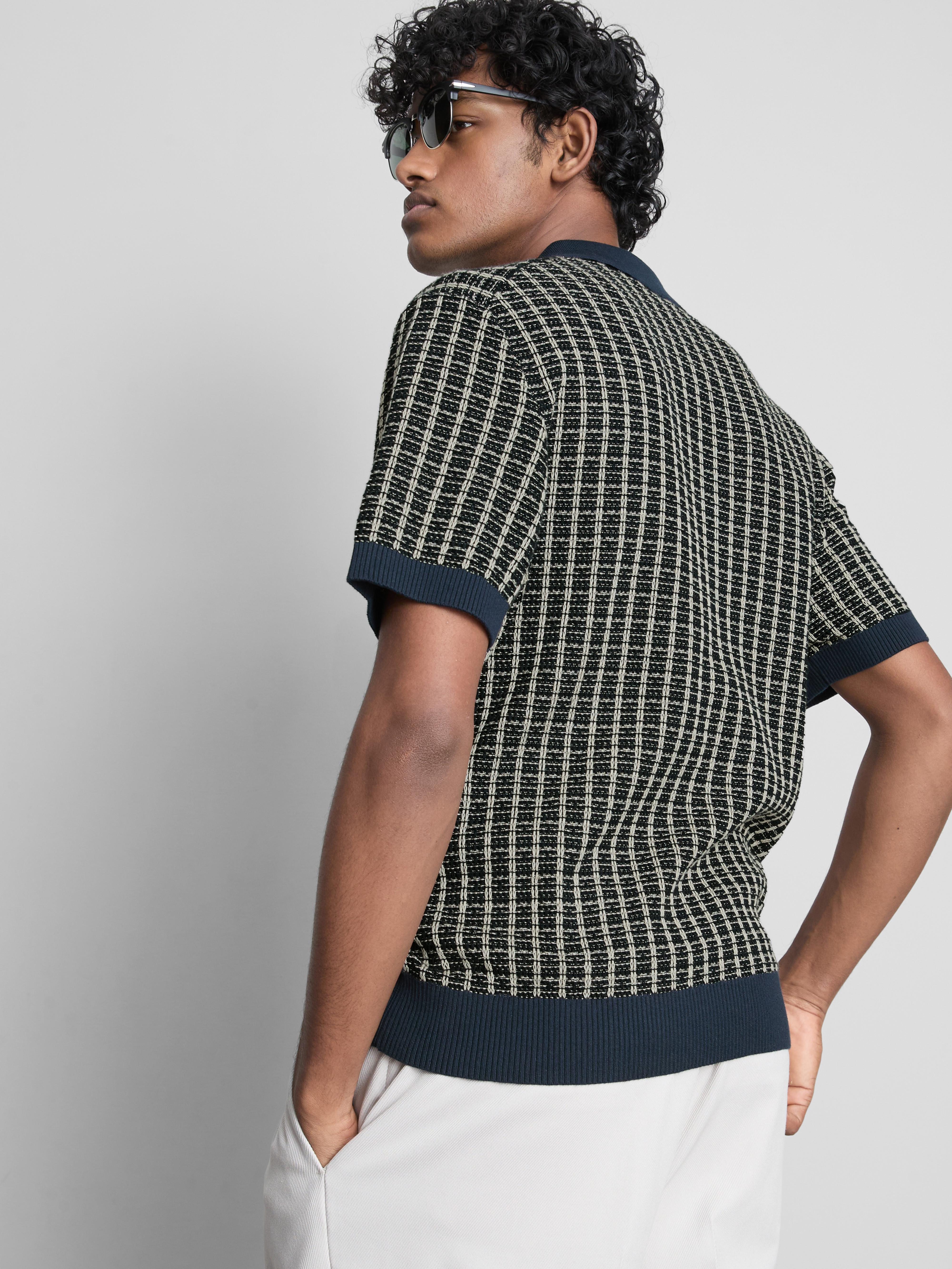 Men's Navy Knitted Check Polo Shirt | Primark