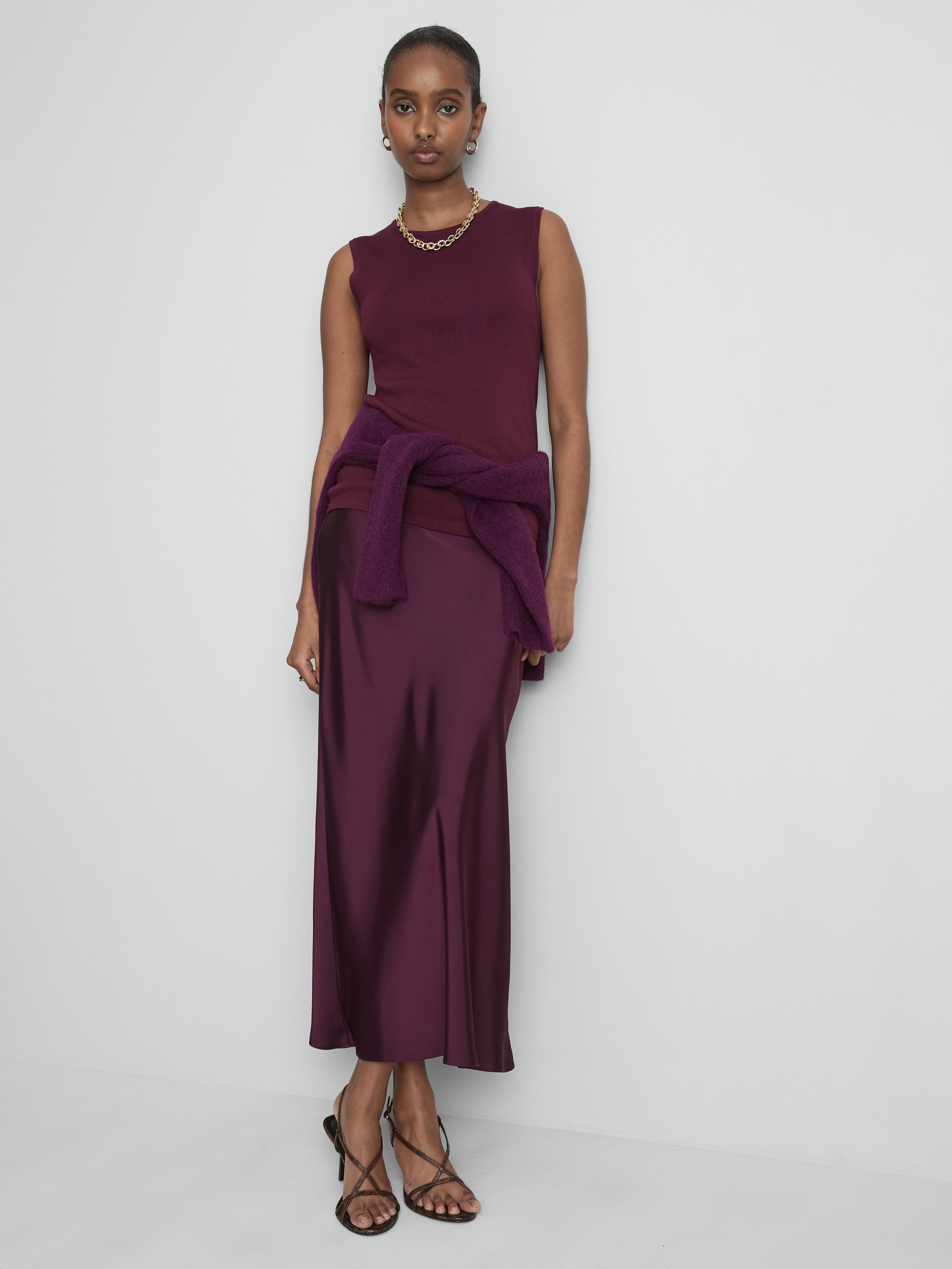 Gilet lungo lavorato a maglia Viola fico