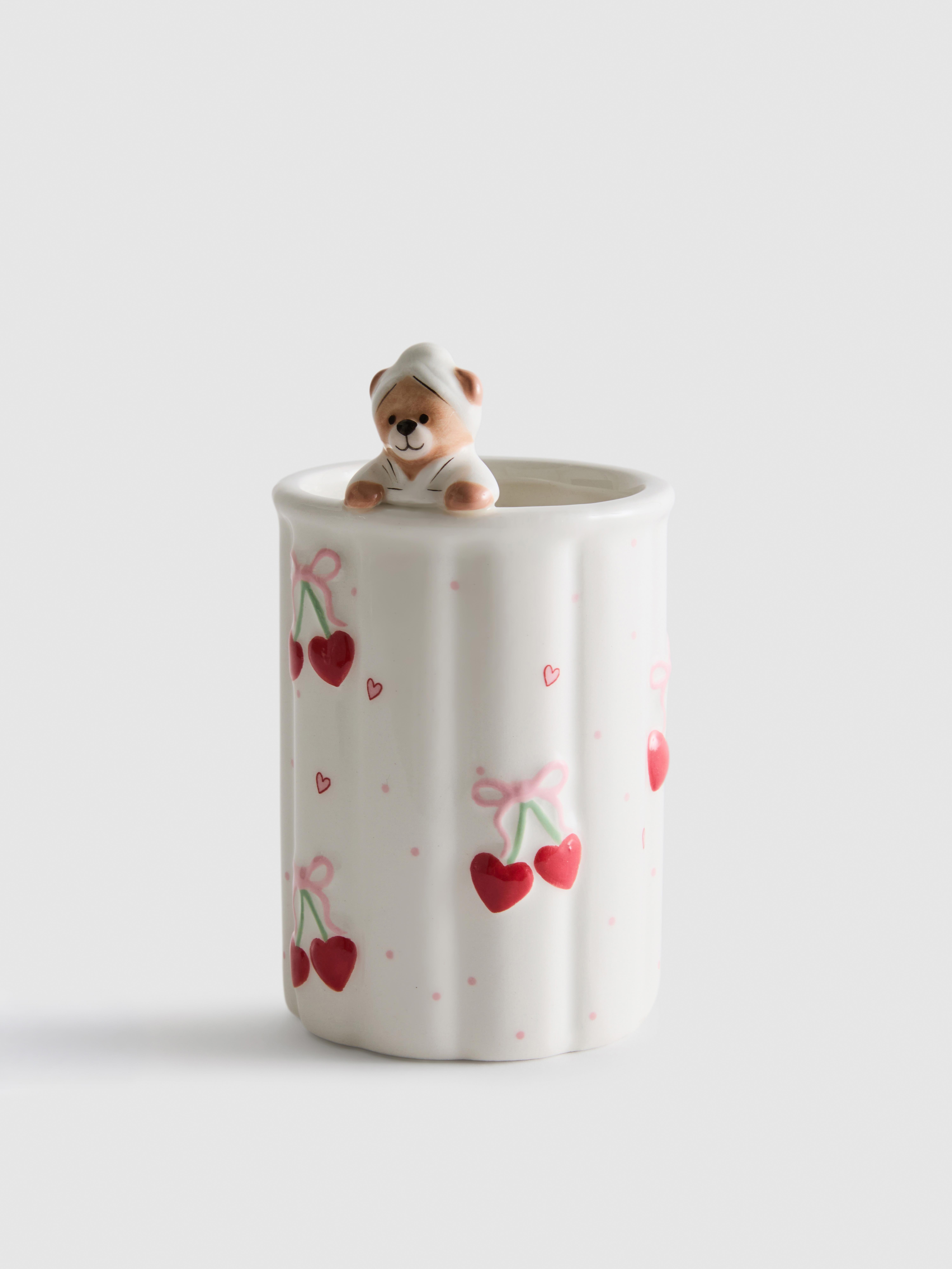 Badkamerbeker met kersenprint