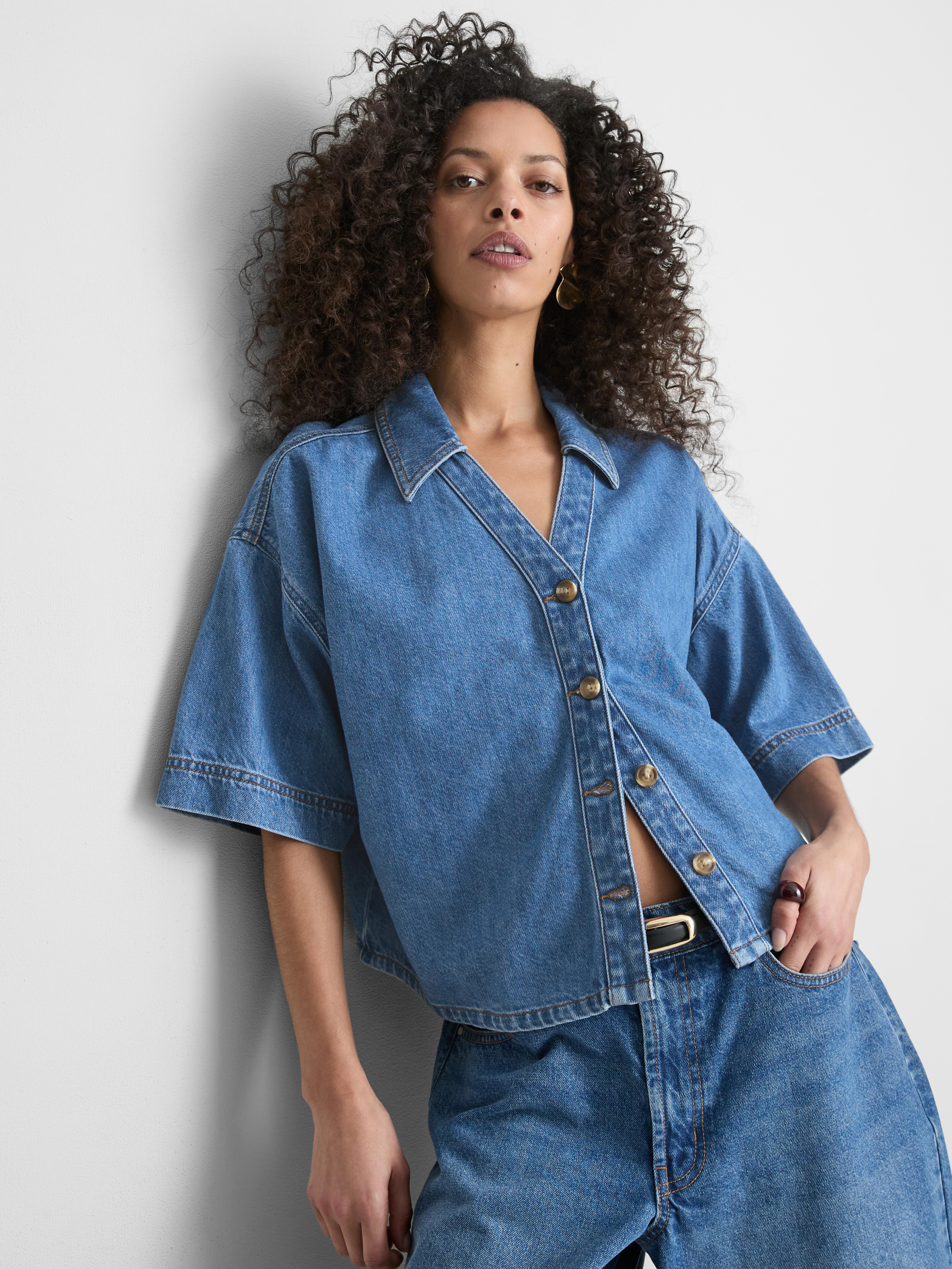 Denim overhemd met korte mouwen