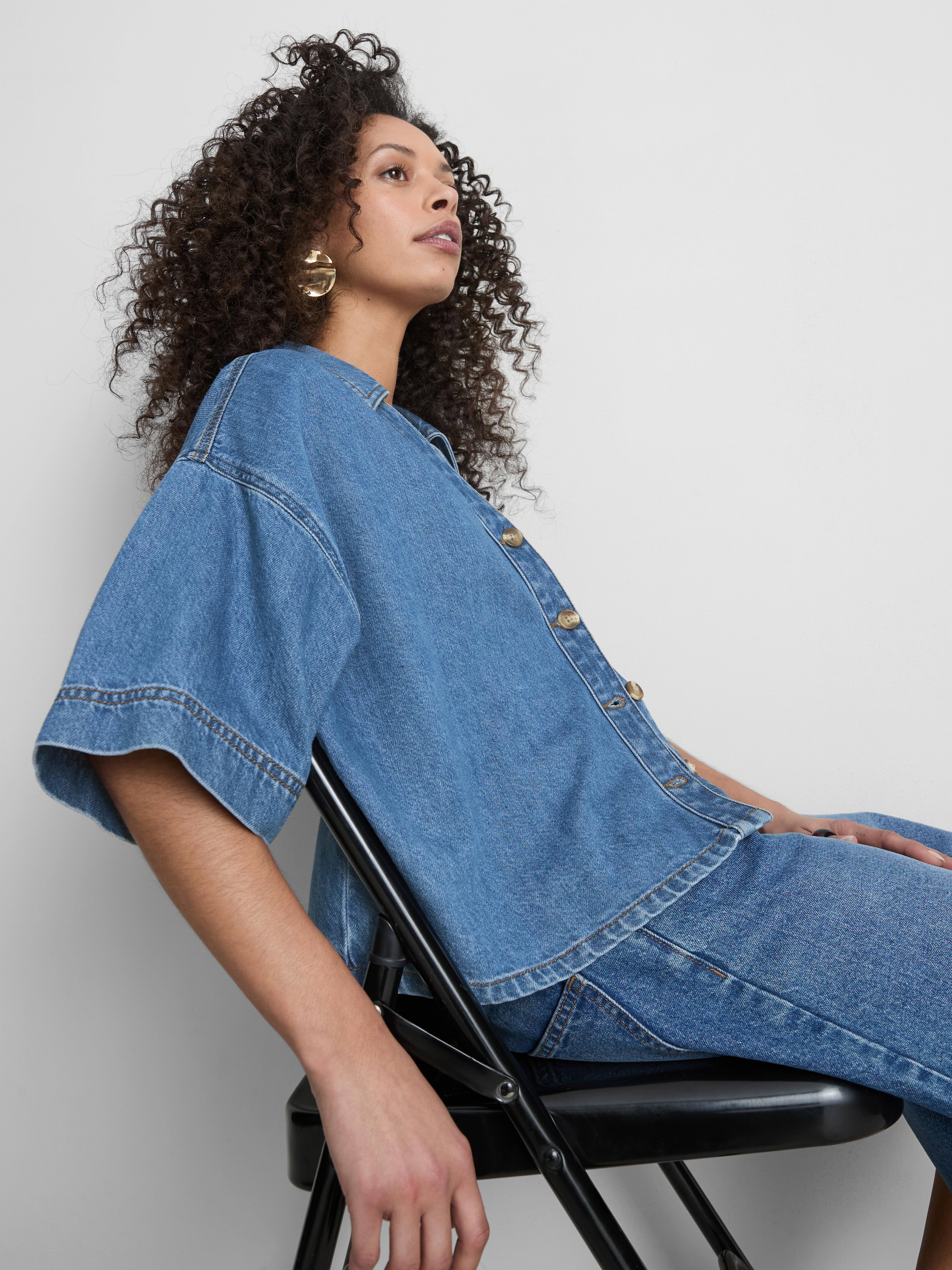 Denim overhemd met korte mouwen
