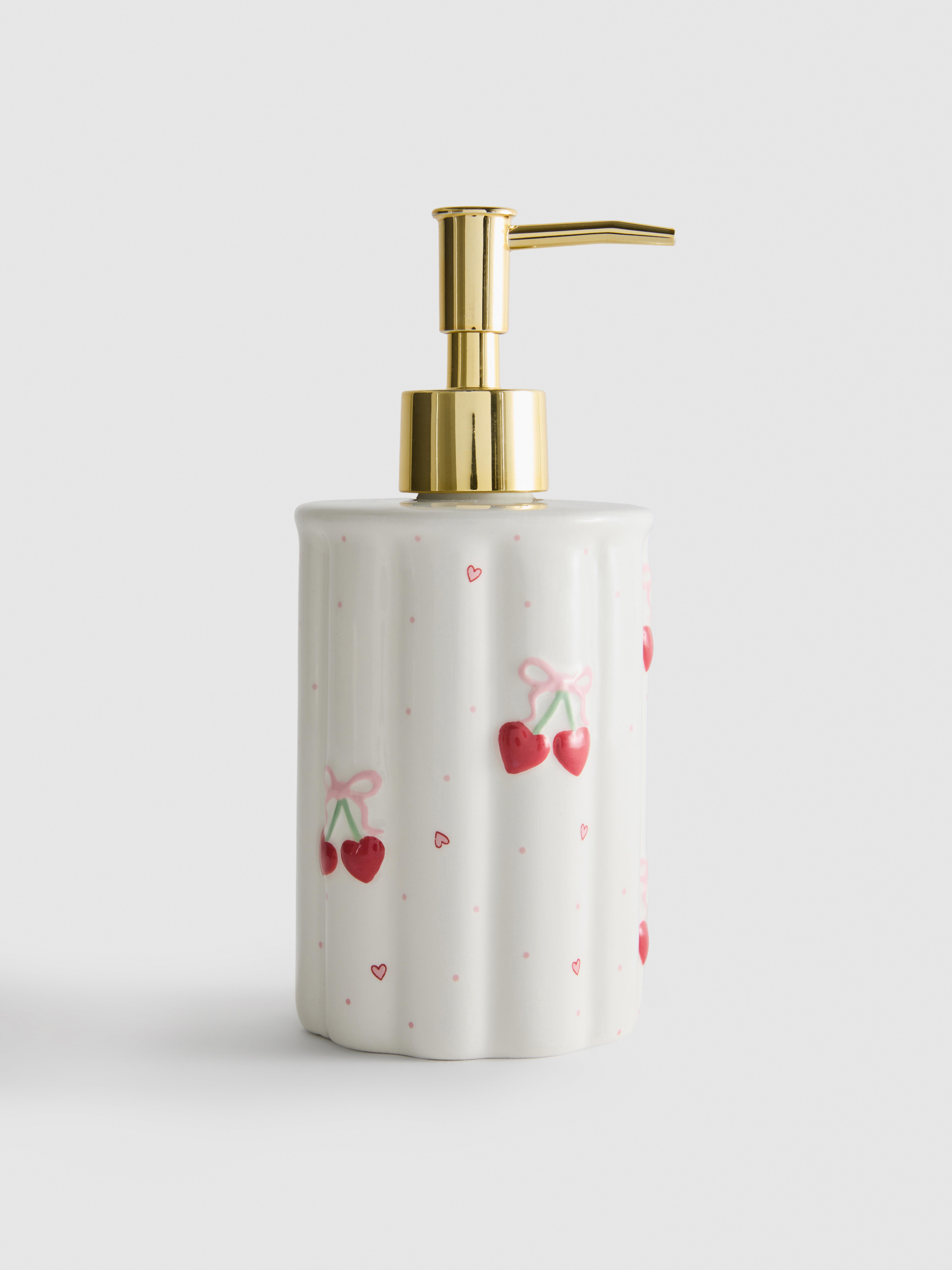 Dosatore per sapone con cuori e ciliegie
