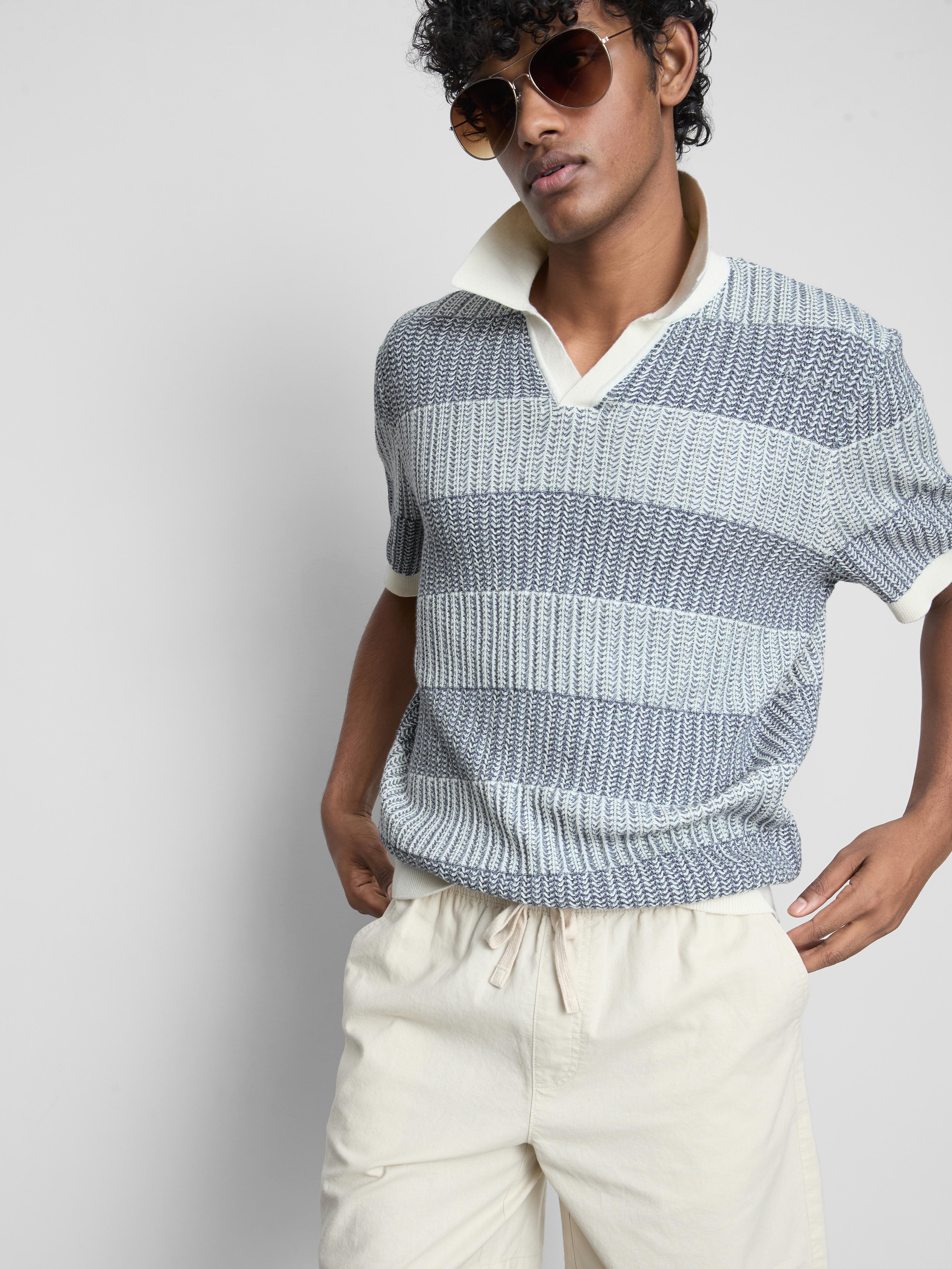 Strukturiertes Strick-Poloshirt mit Streifen