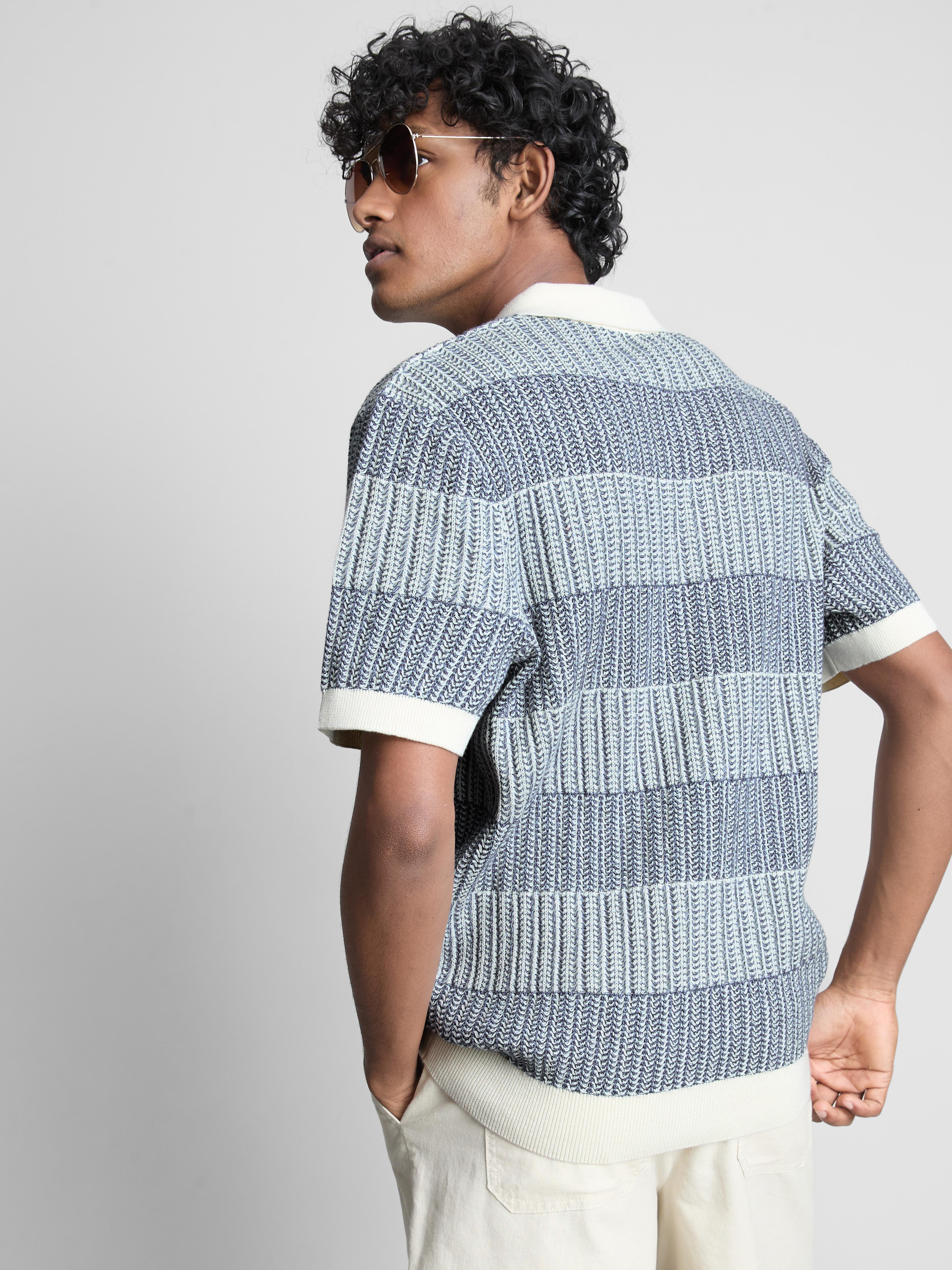 Textured Stripe Knitted Polo Shirt