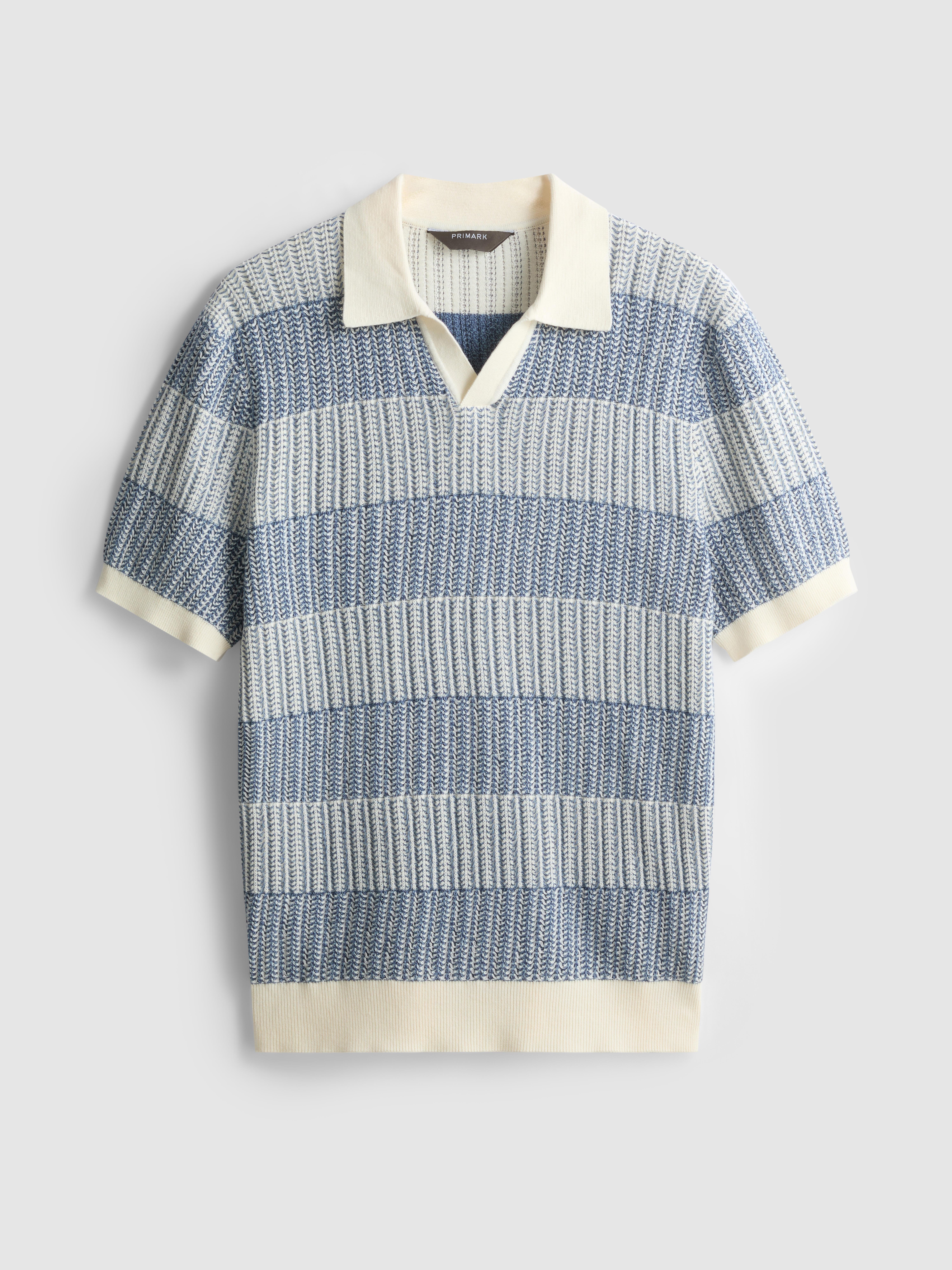Strukturiertes Strick-Poloshirt mit Streifen