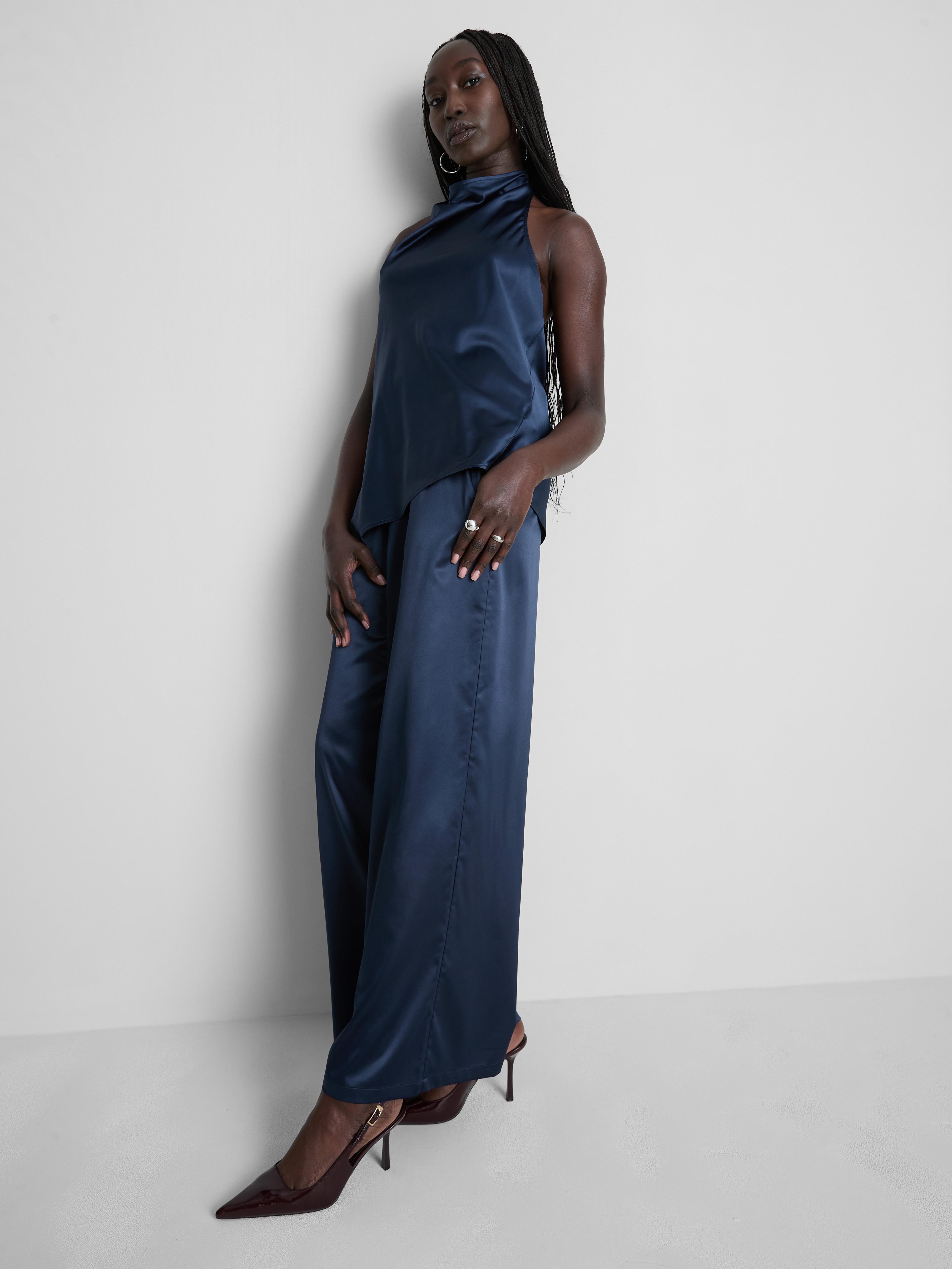 Asymmetric Satin Halterneck Top