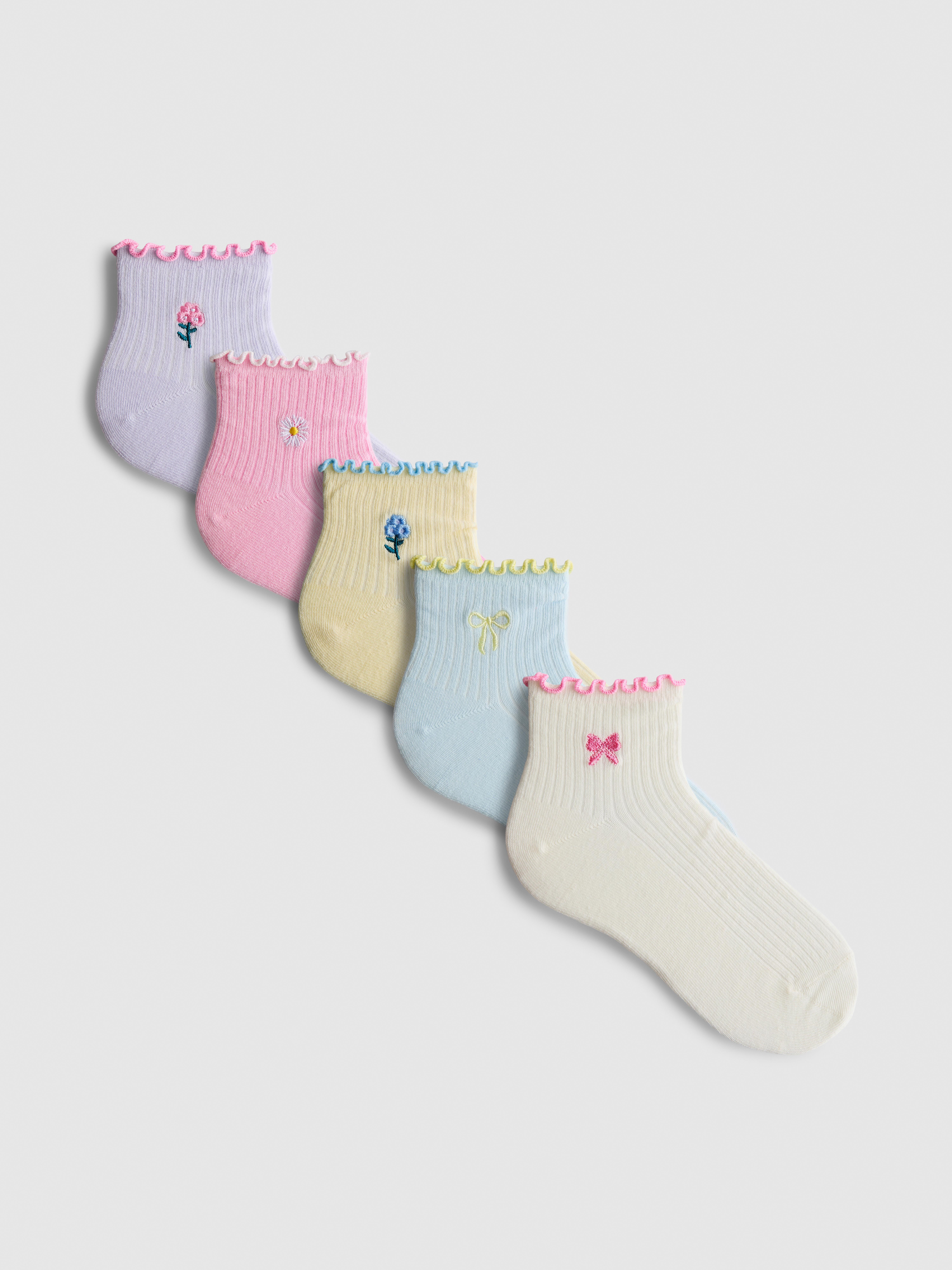 5pk Cotton Rich Lettuce Trim Quarter Socks