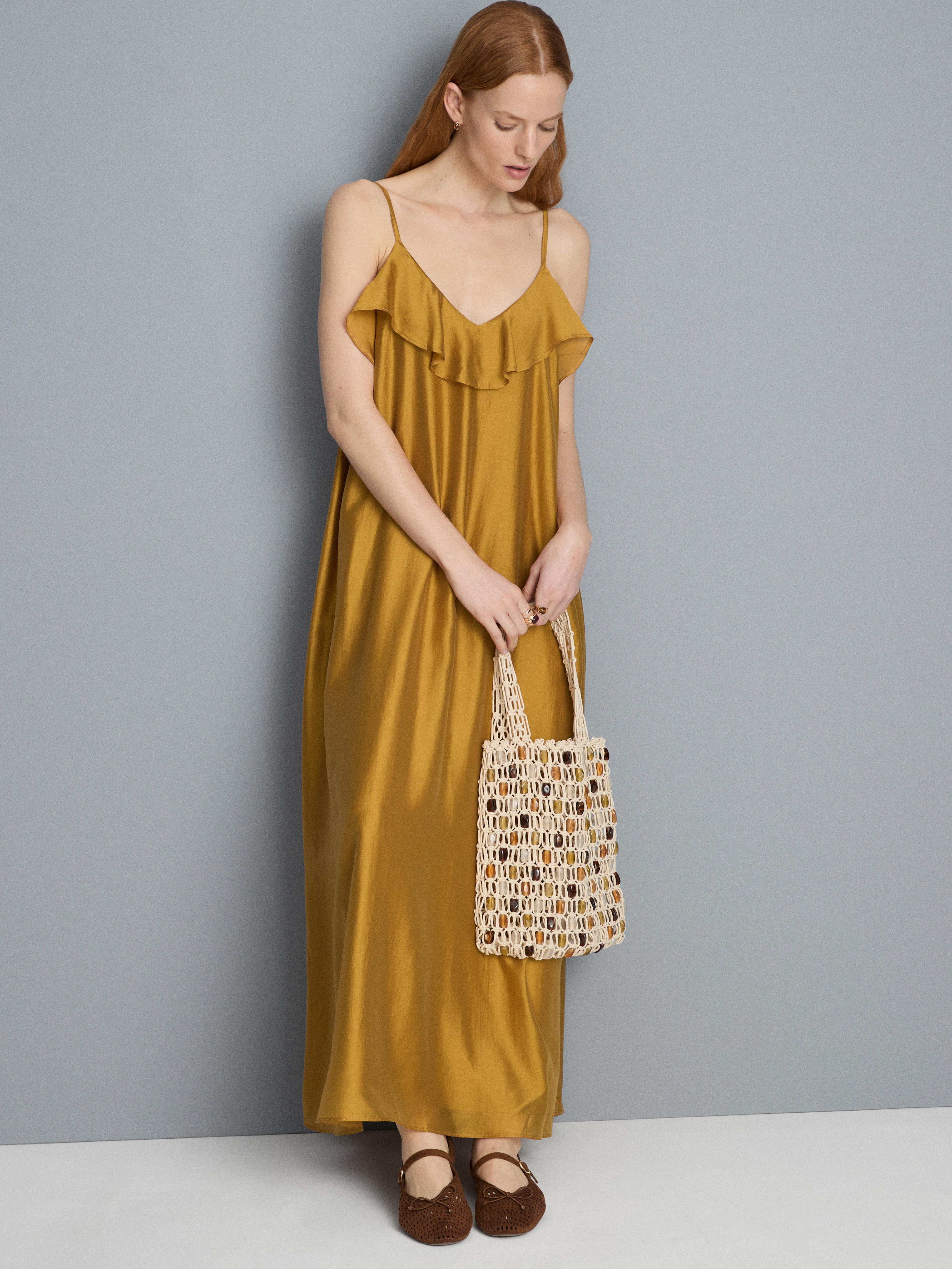 Frill Neckline Midi Dress