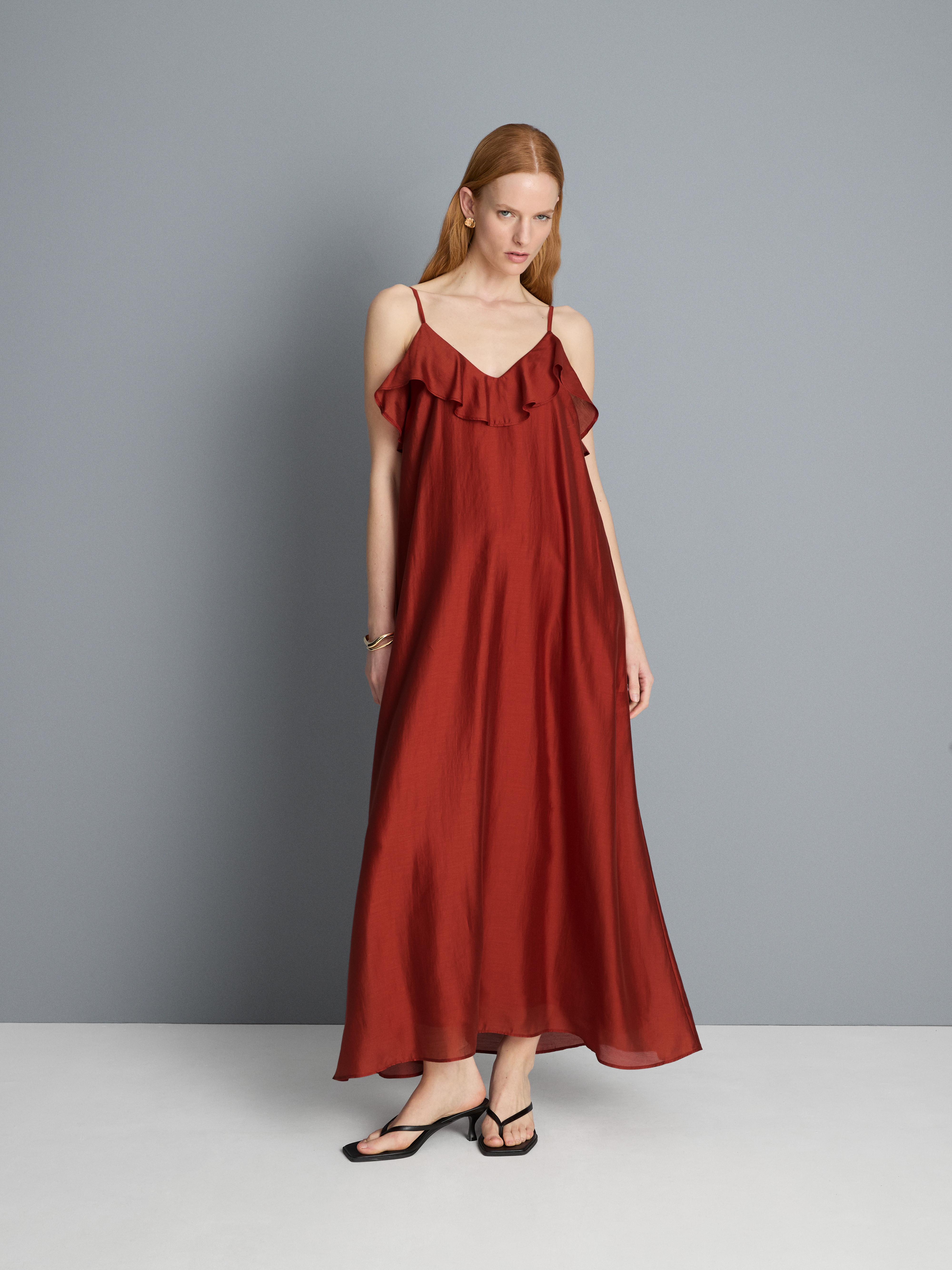 Frill Neckline Midi Dress