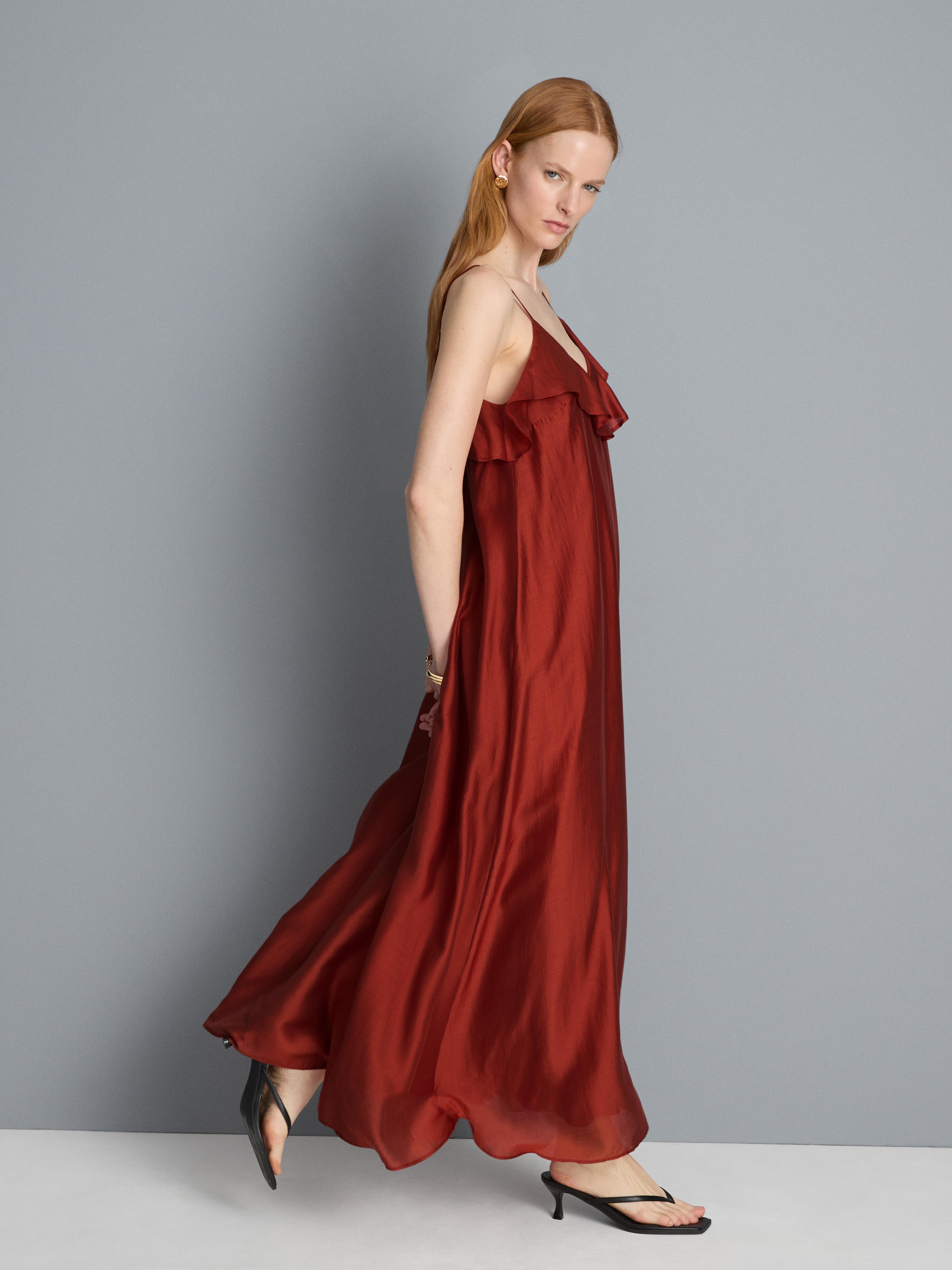 Frill Neckline Midi Dress