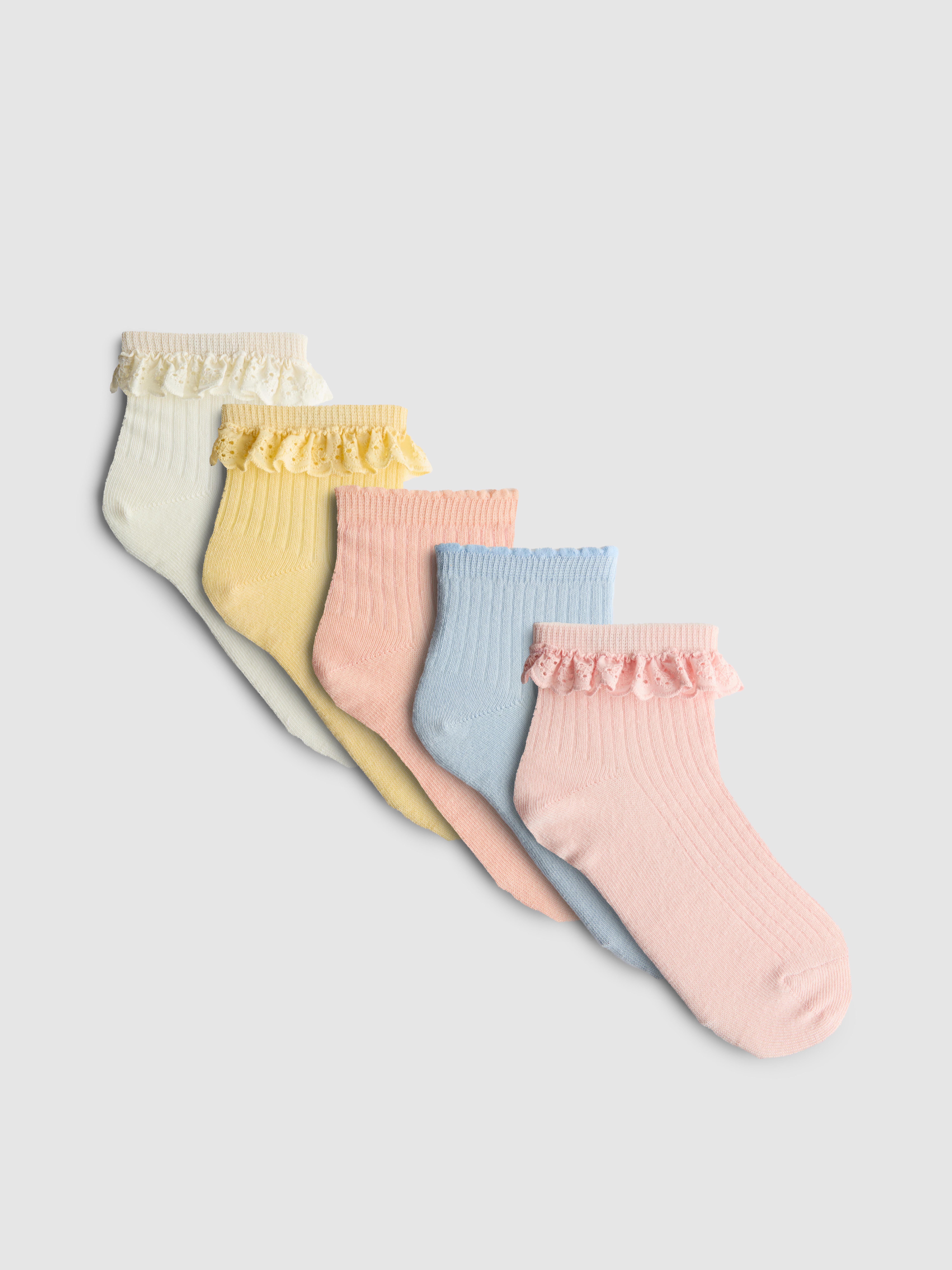 Pack 5 pares meias cano curto caneladas folhos