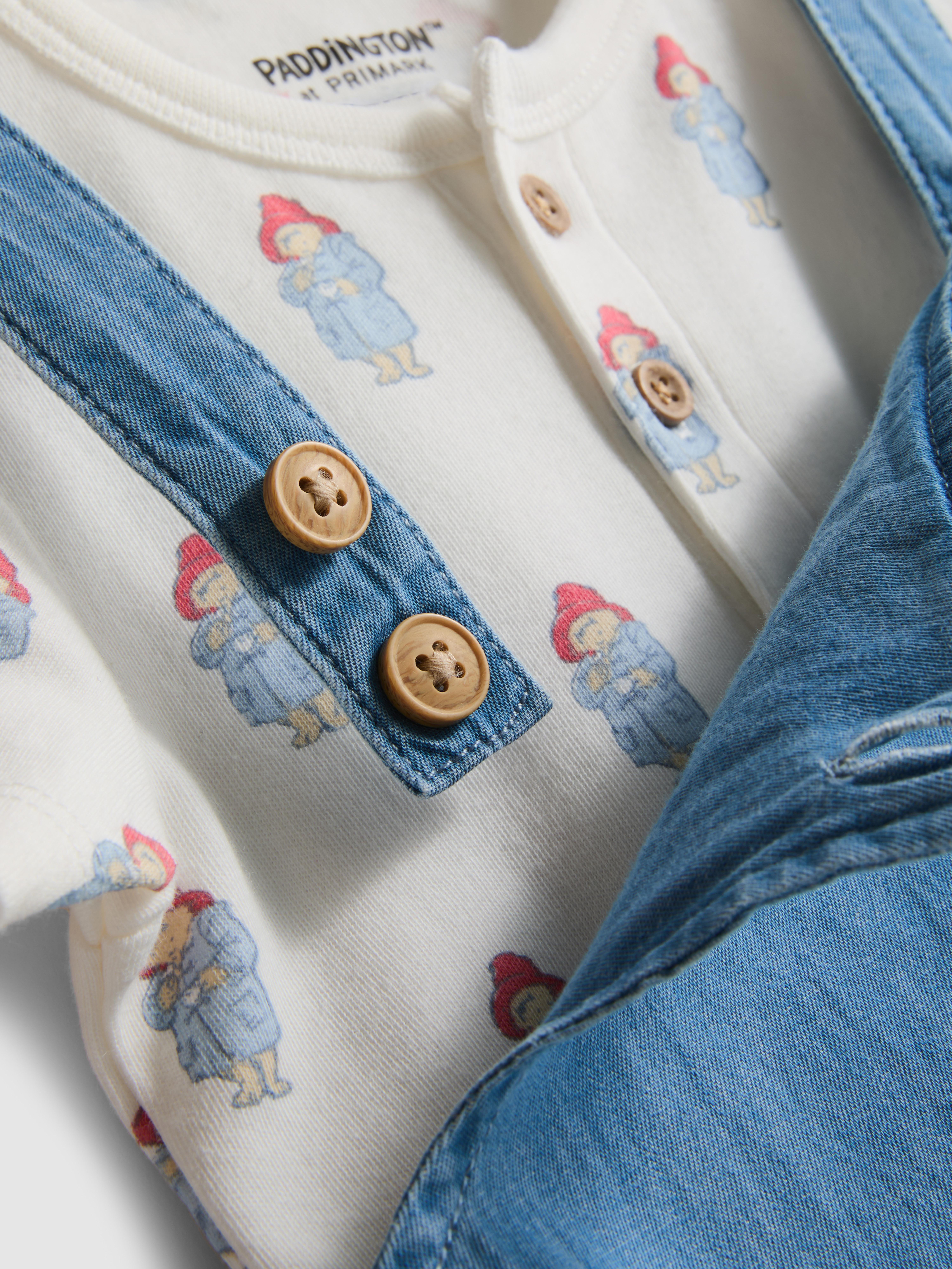 0 - 18 luni | Set pentru nou-născuți, cu body și salopetă Ursulețul Paddington