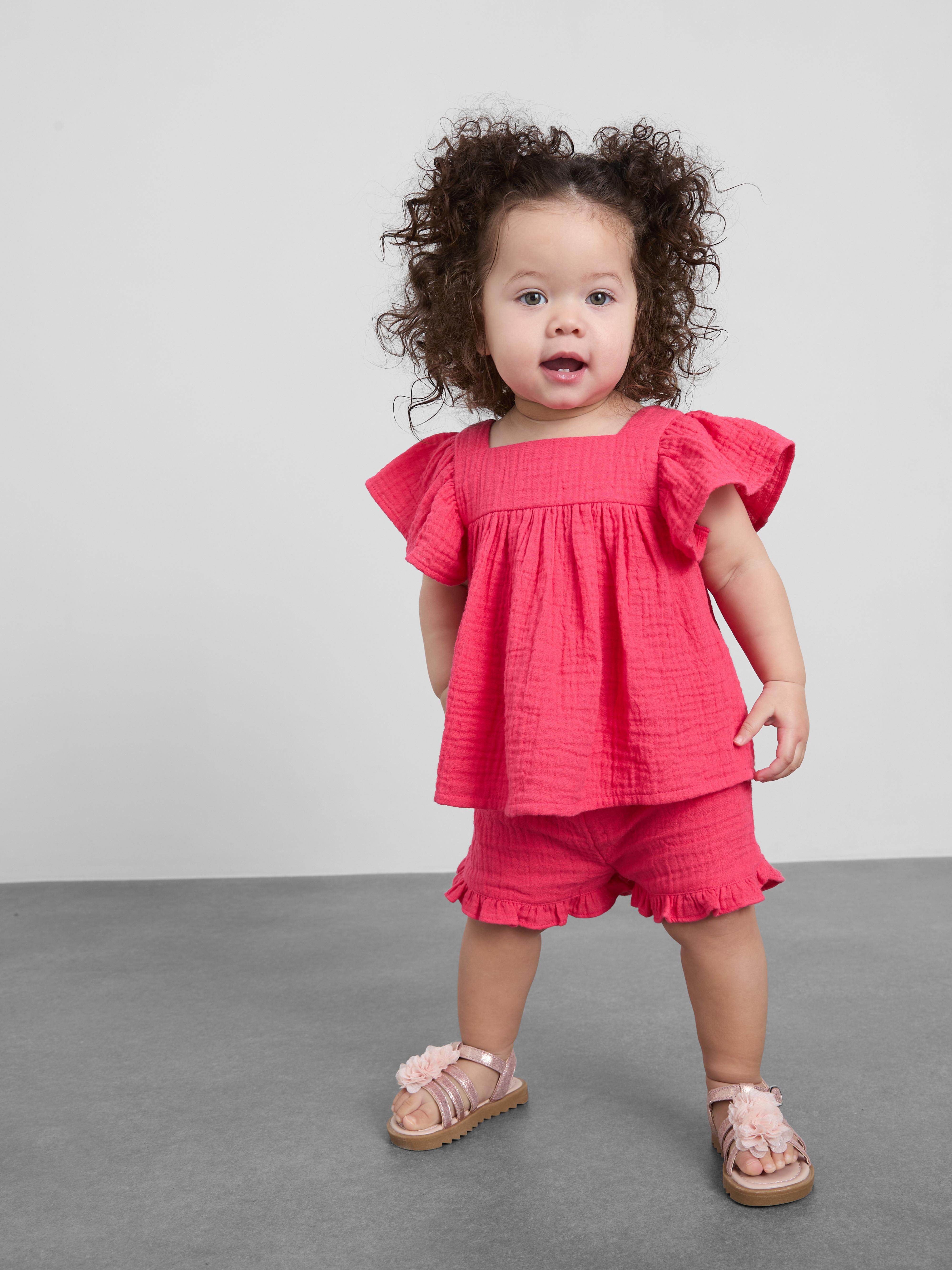 0 - 36 luni | Set cu bluză cu guler pătrat și pantaloni scurți