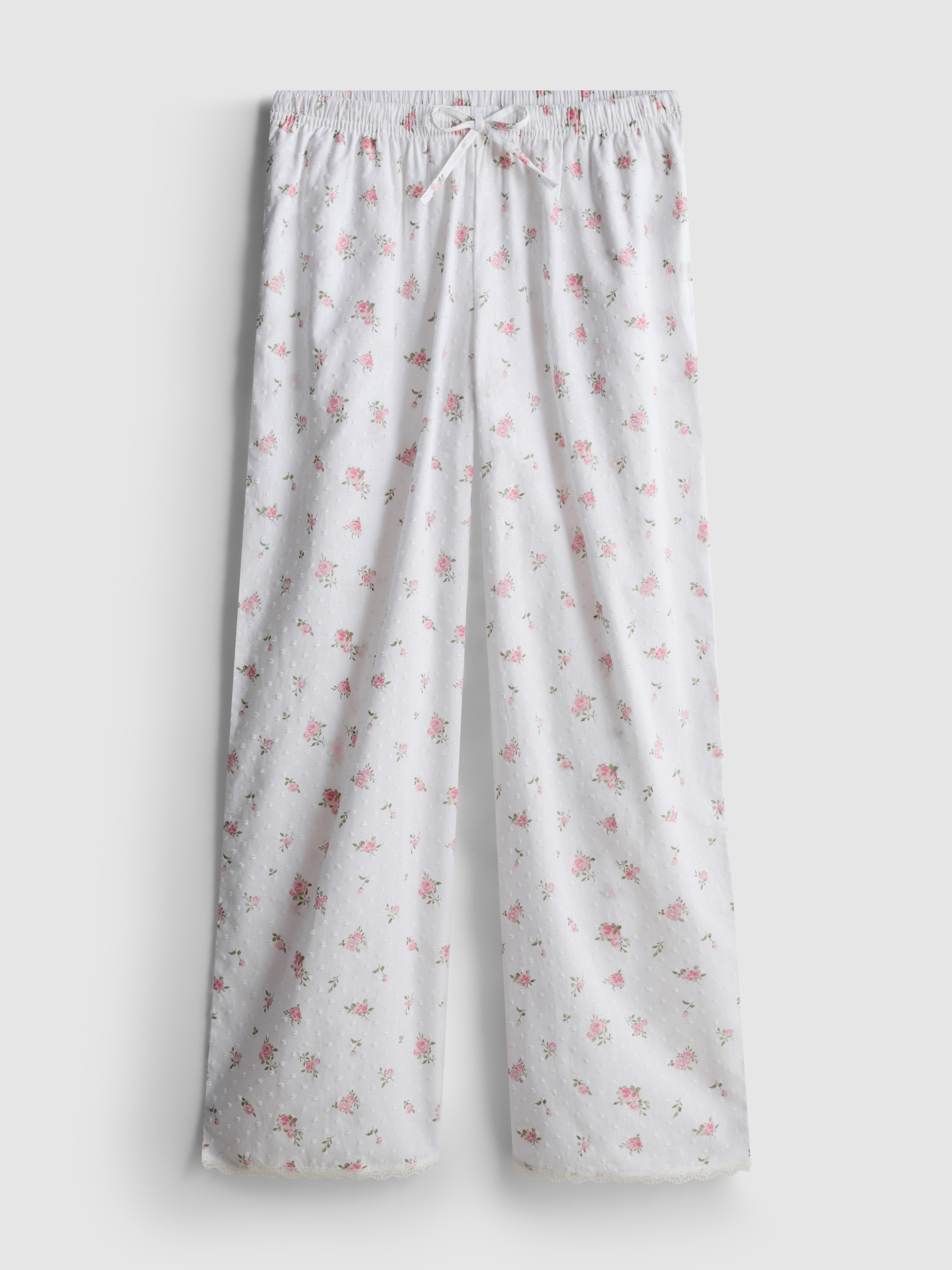 Baumwoll-Schlafanzughose mit Blumenmuster und Dobbystruktur
