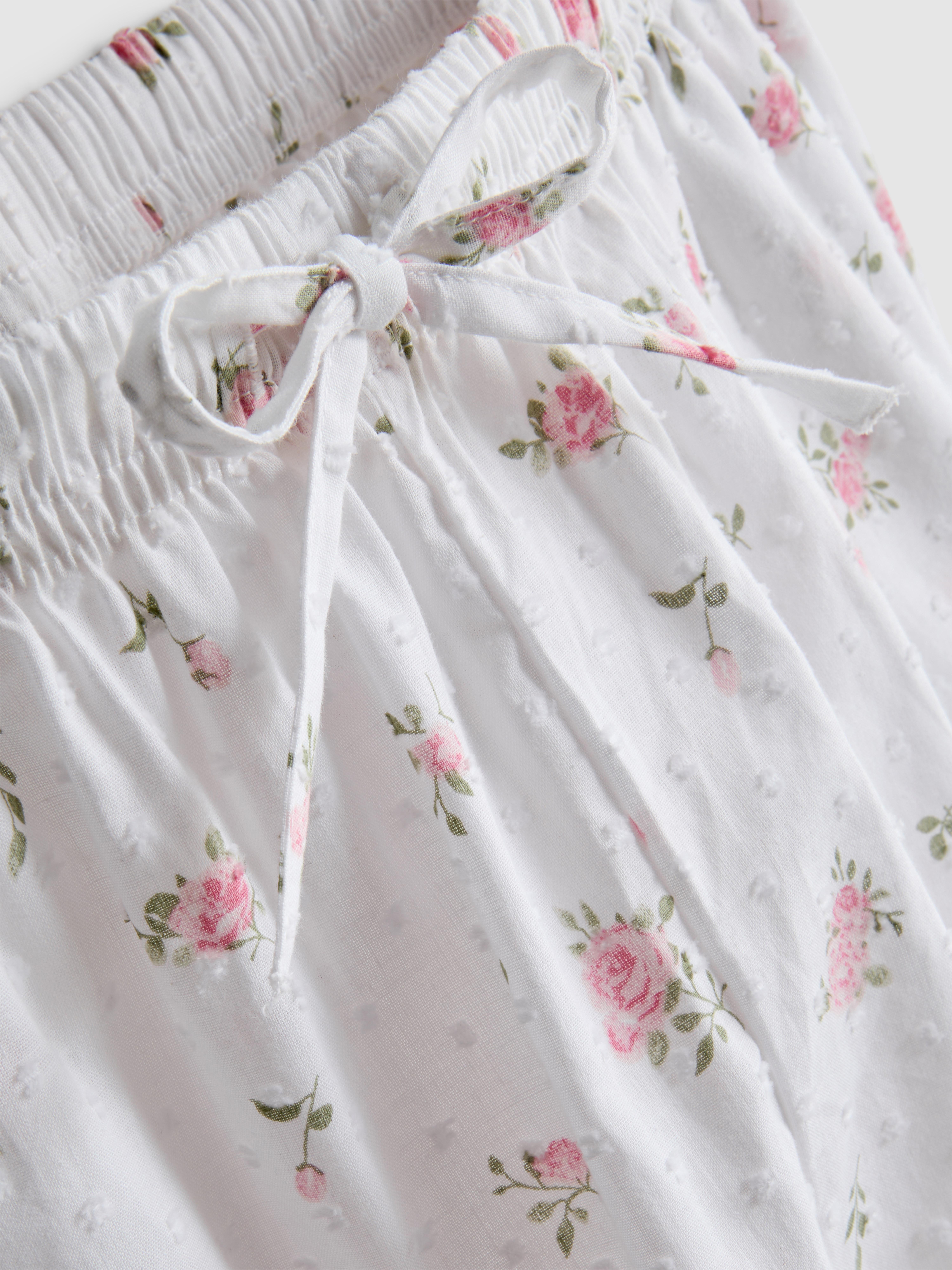 Baumwoll-Schlafanzughose mit Blumenmuster und Dobbystruktur