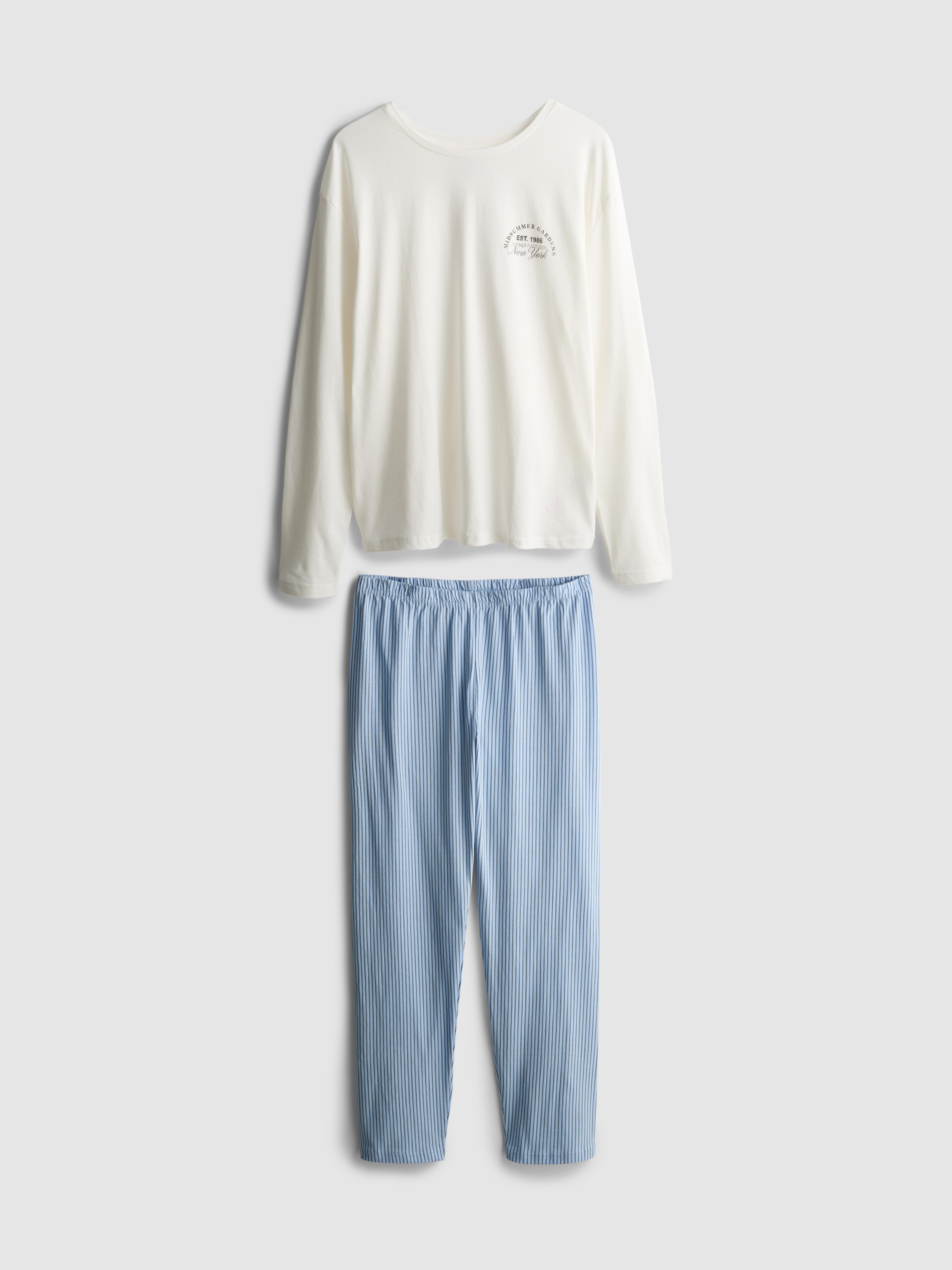 Printed Cotton Crewneck Pajama Set