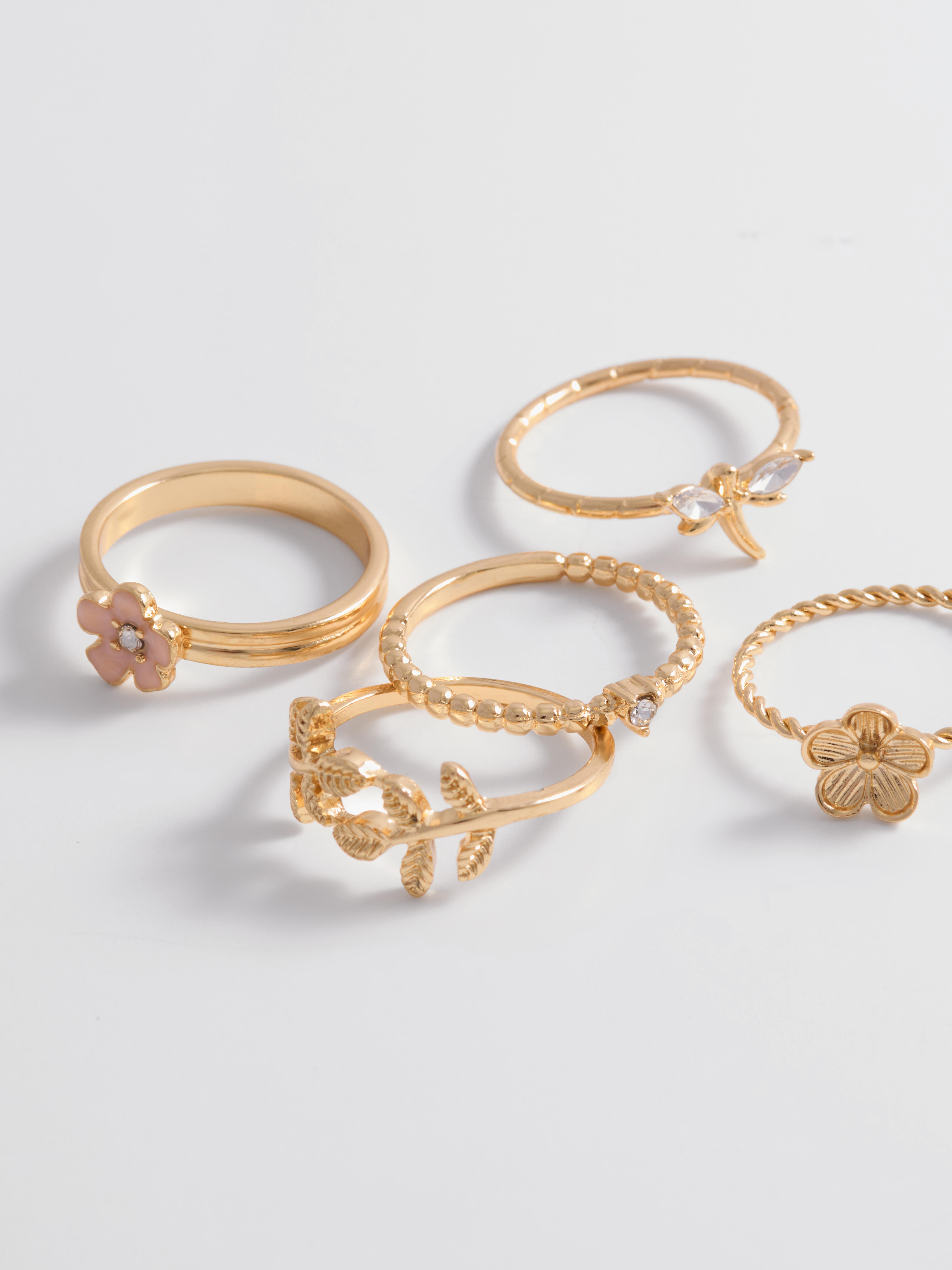Ringen met bloemen, set van 5