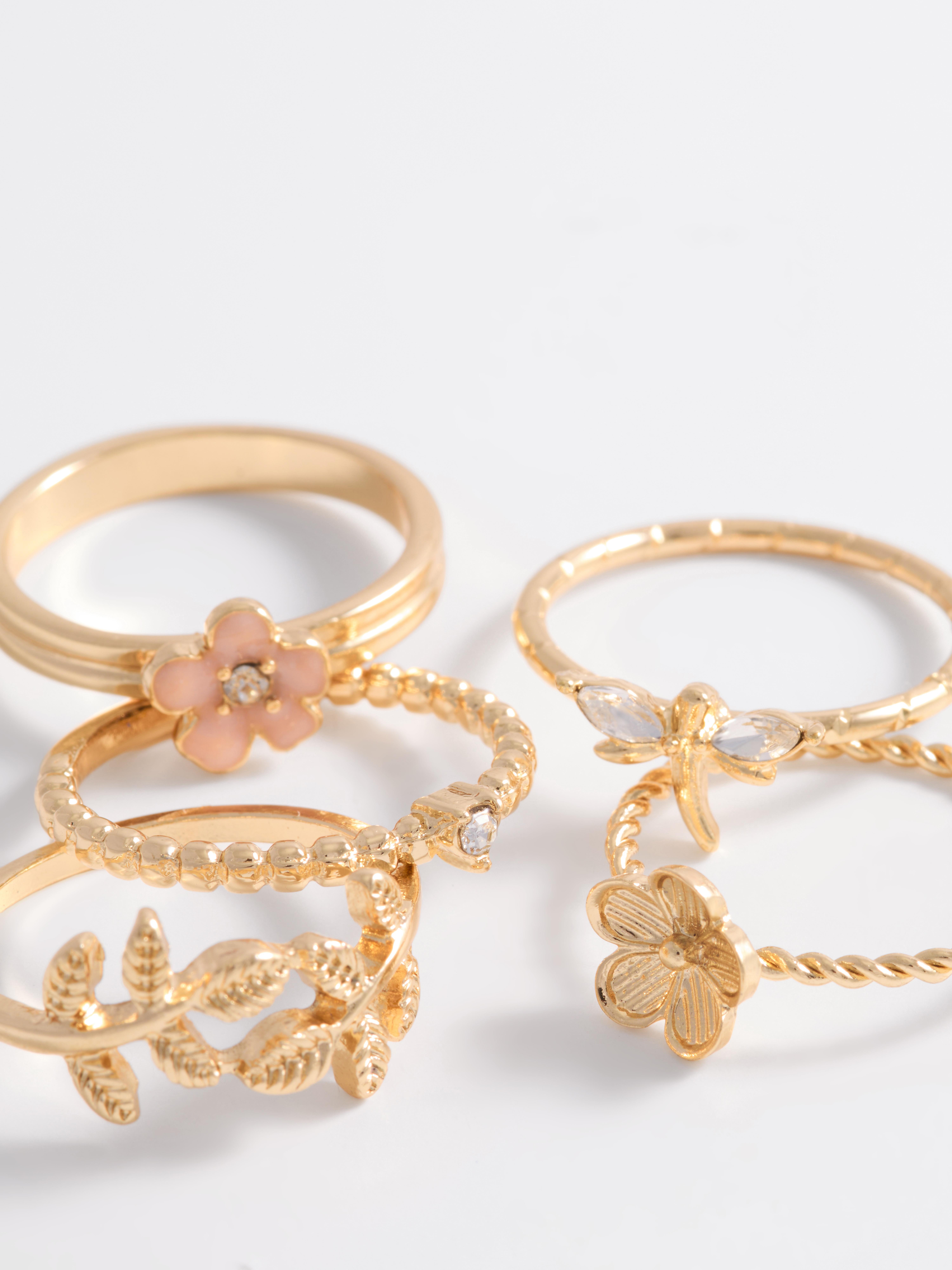 Ringen met bloemen, set van 5