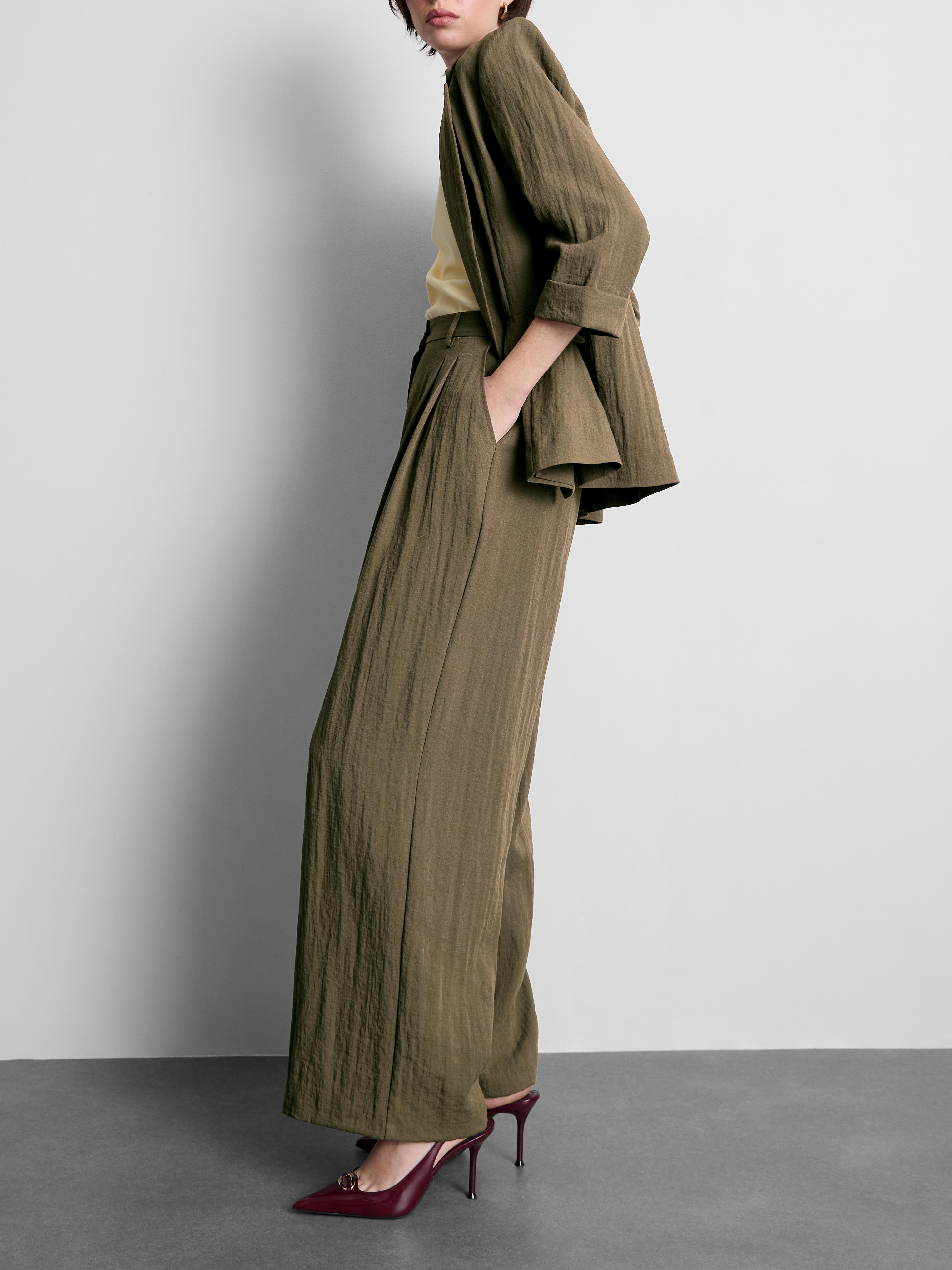 Textured Slouchy Mid-Rise Pants