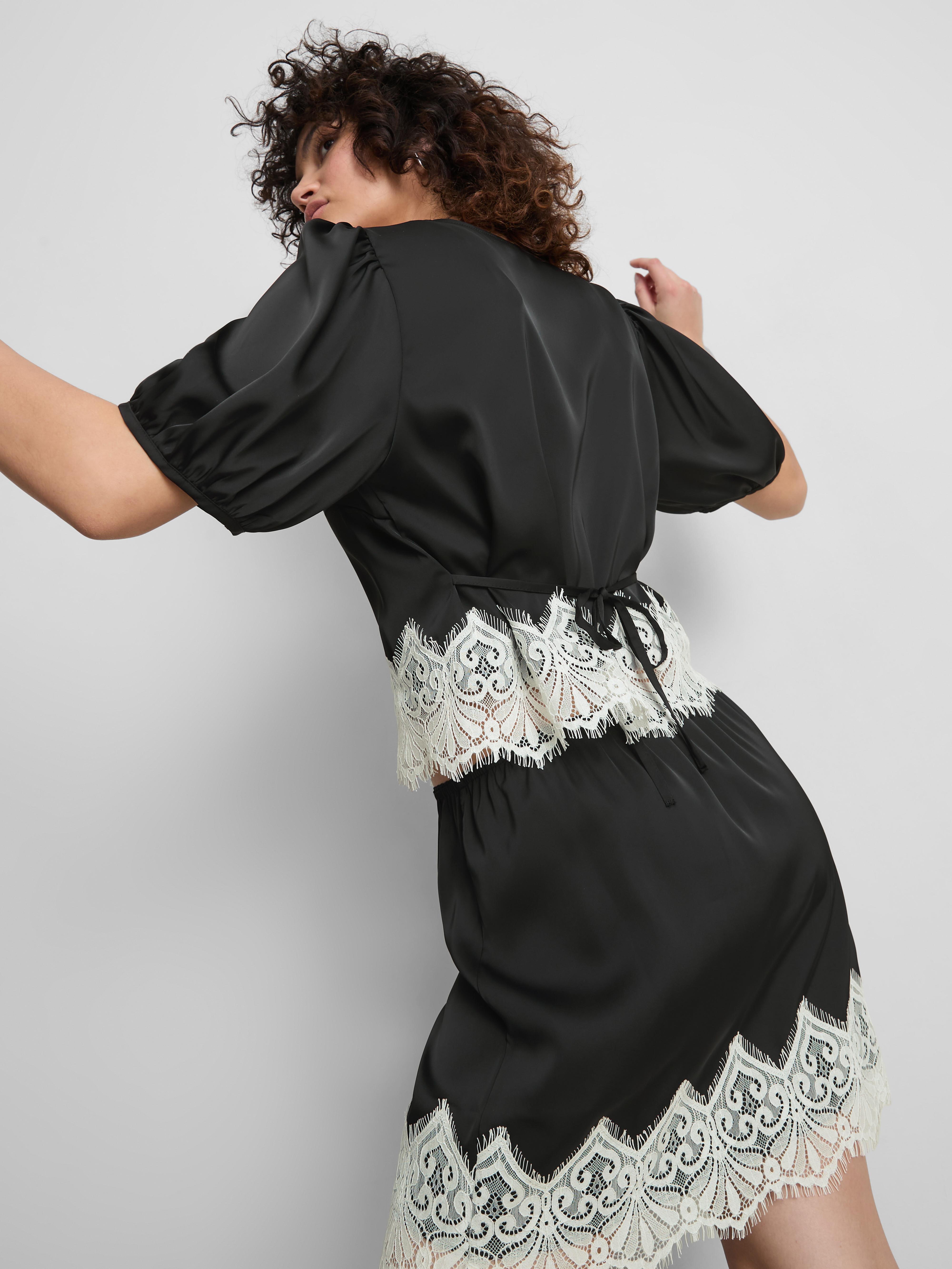 Women's Black Lace Detail Satin Blouse