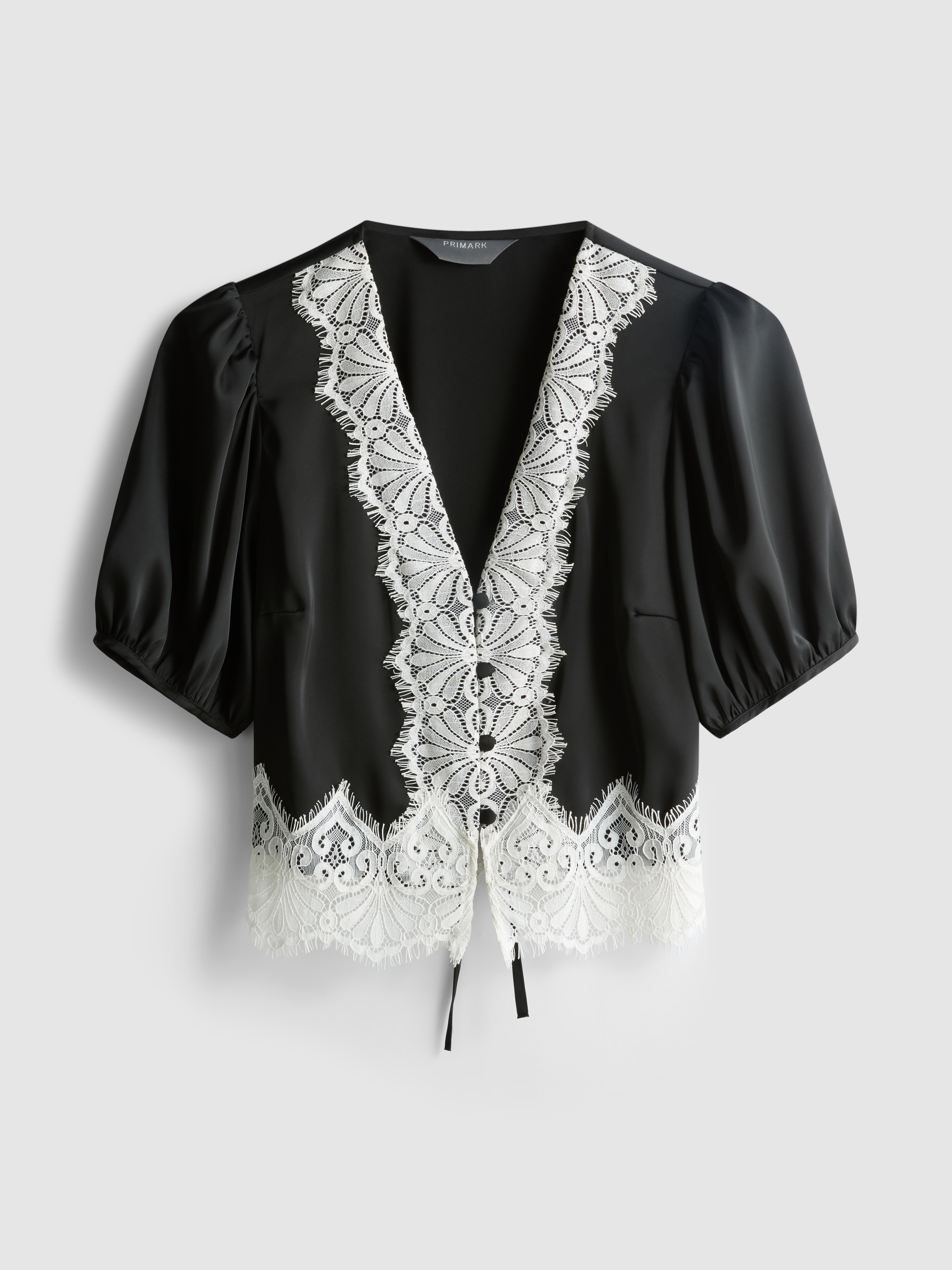 Women's Black Lace Detail Satin Blouse