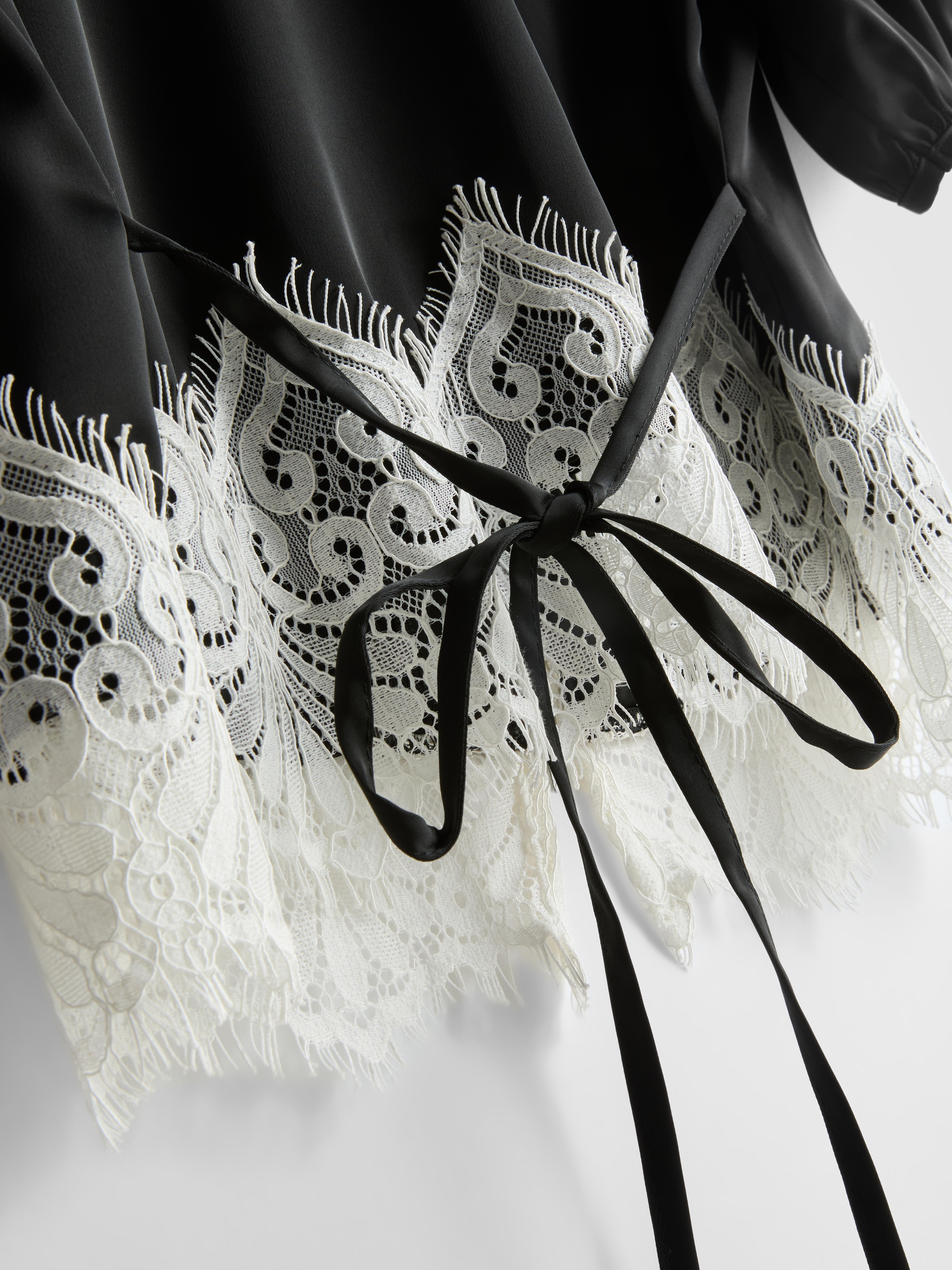 Women's Black Lace Detail Satin Blouse