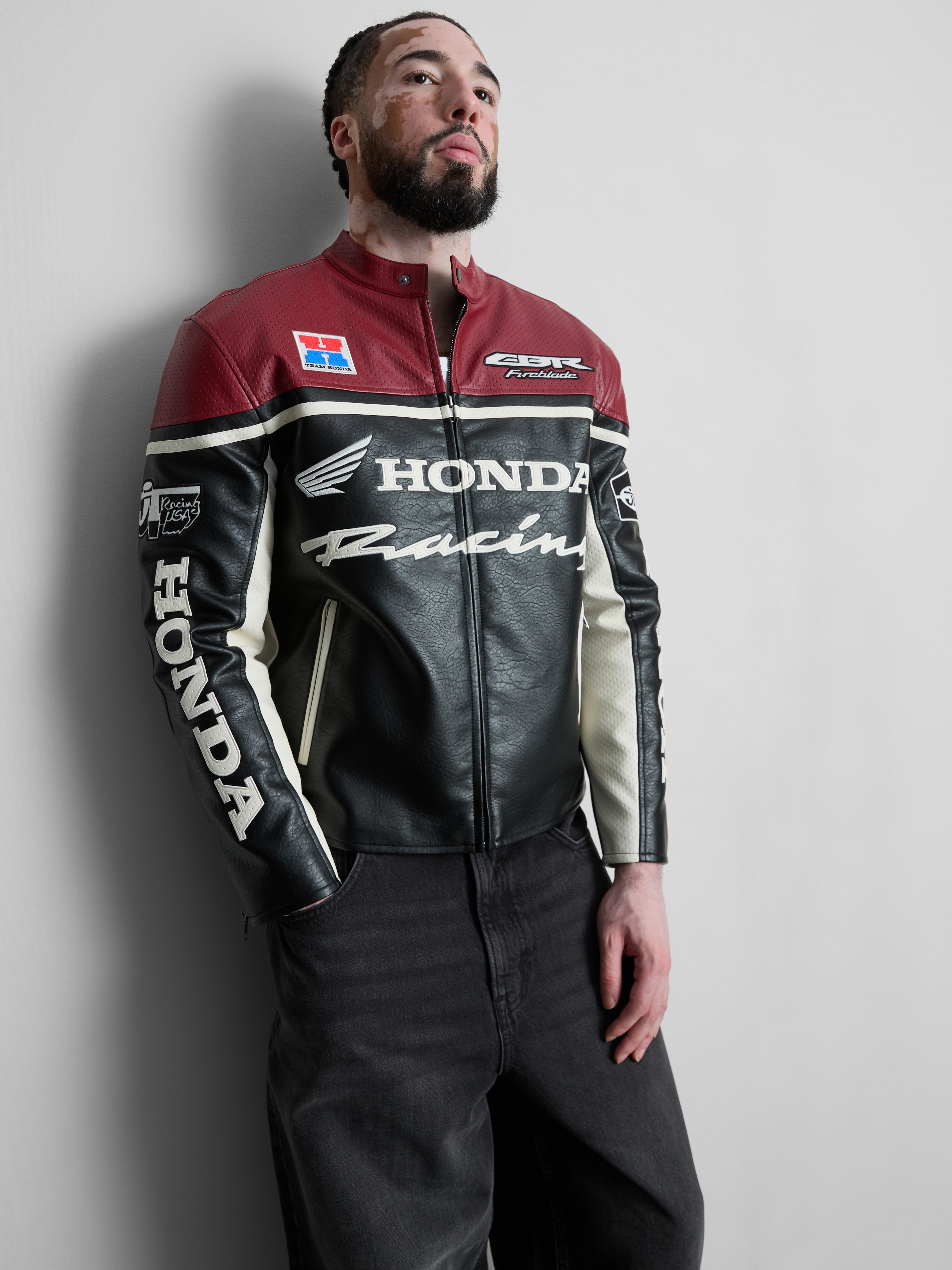 Men's Black Honda Racing Biker Jacket | Primark
