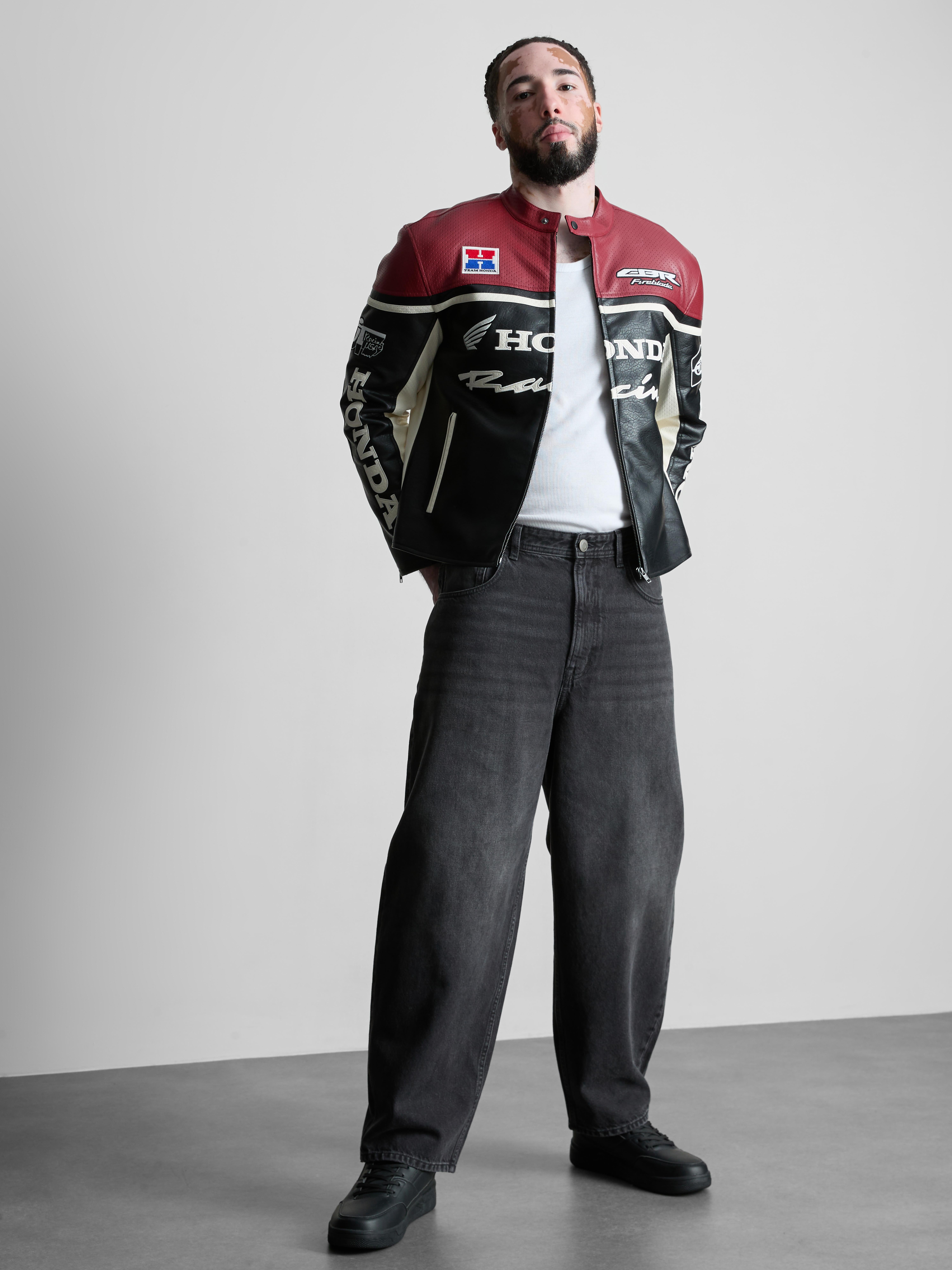 Men's Black Honda Racing Biker Jacket | Primark